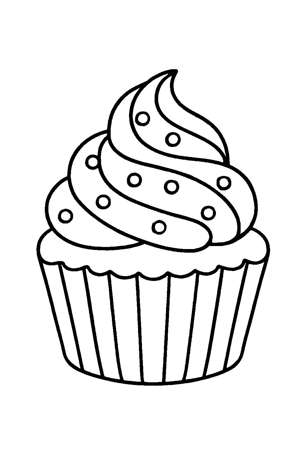 Ausmalbild Cupcake: klare schwarz-weiße Linienzeichnung zum Ausdrucken und Ausmalen (Variante 3)