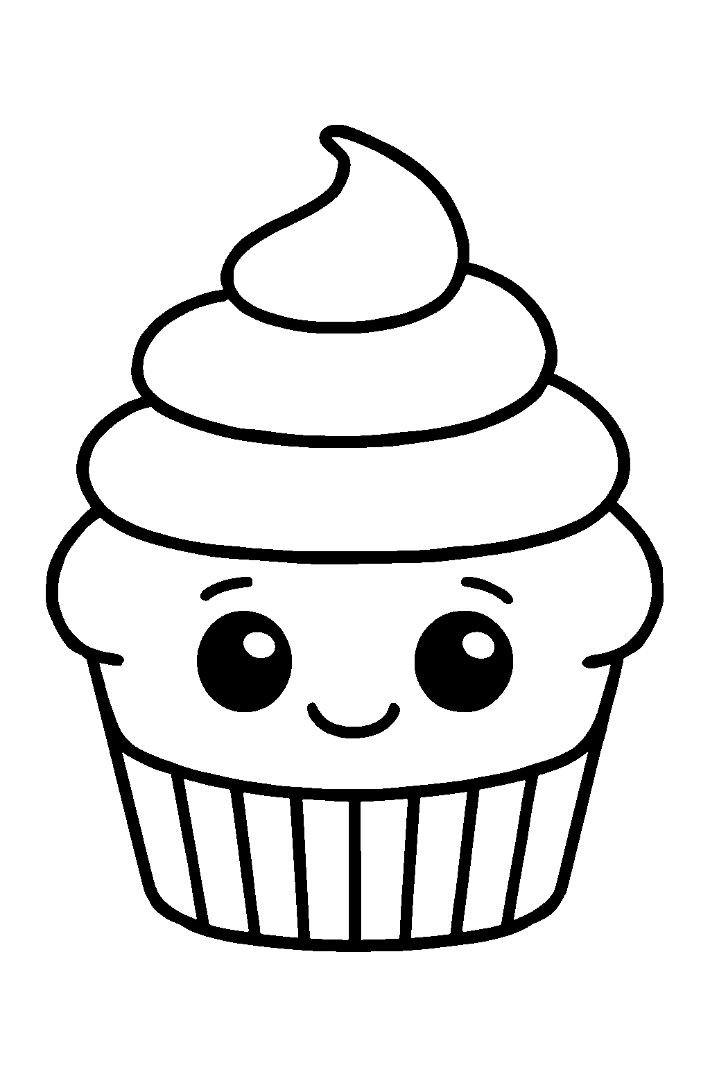 Ausmalbild Cupcake: klare schwarz-weiße Linienzeichnung zum Ausdrucken und Ausmalen (Variante 5)