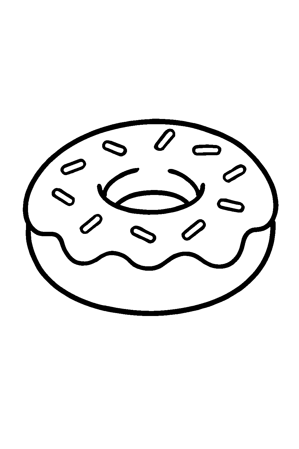 Ausmalbild Donut: klare schwarz-weiße Linienzeichnung zum Ausdrucken und Ausmalen (Variante 3)
