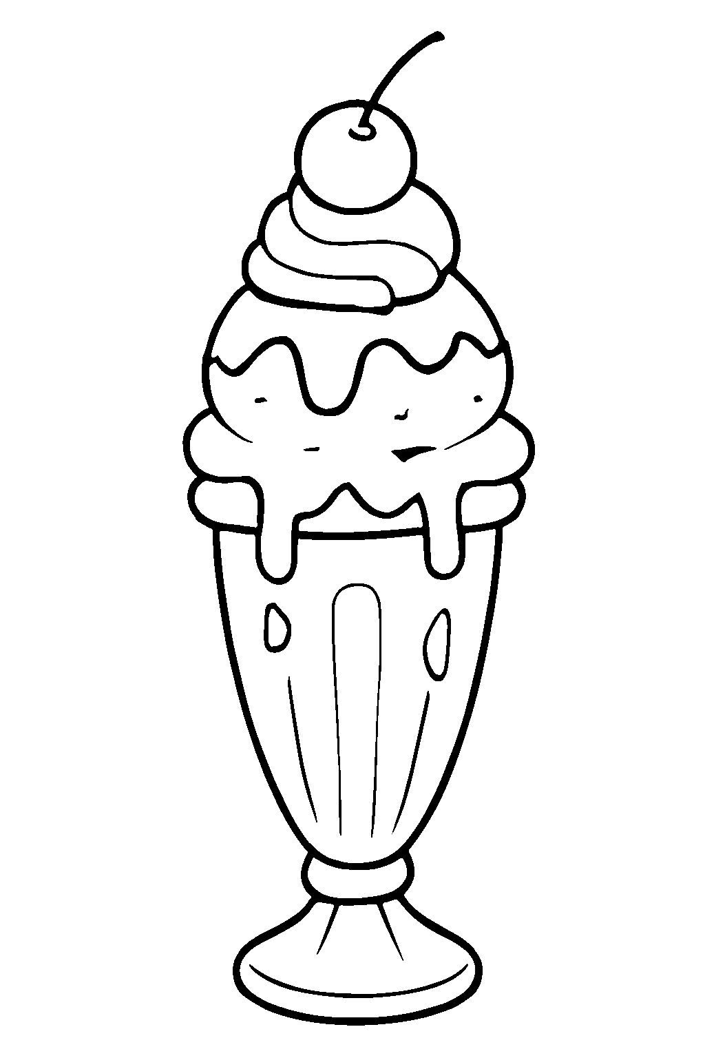 Ausmalbild Eisbecher: klare schwarz-weiße Linienzeichnung zum Ausdrucken und Ausmalen (Variante 2)