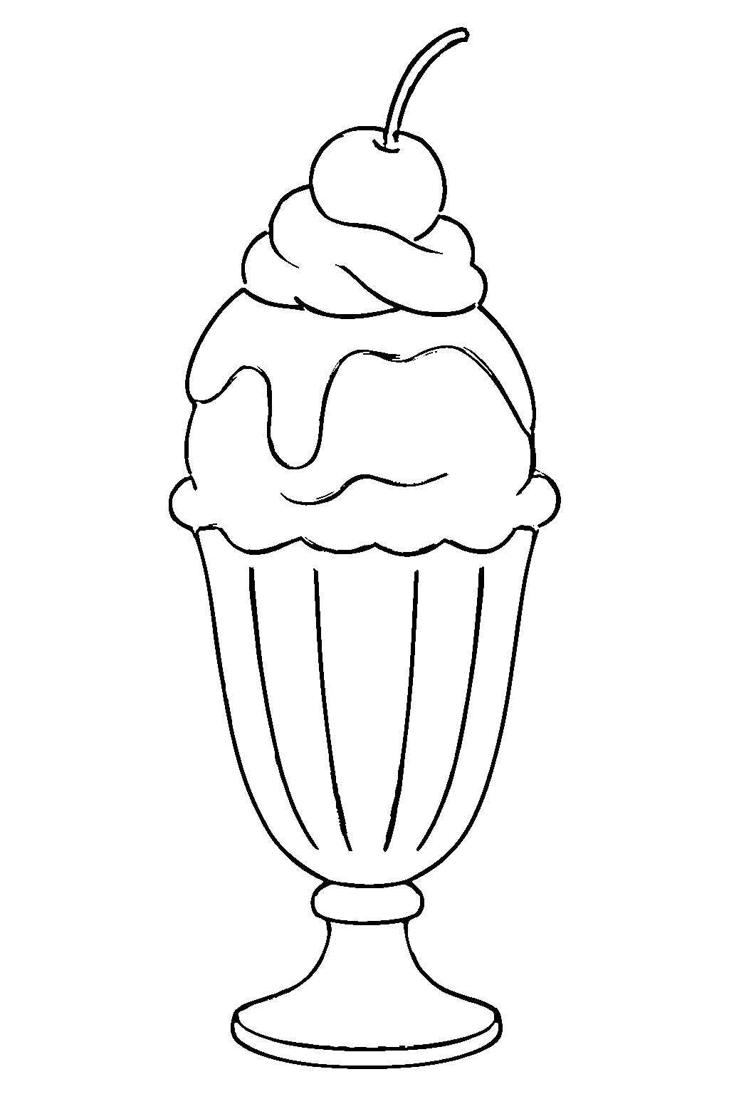 Ausmalbild Eisbecher: klare schwarz-weiße Linienzeichnung zum Ausdrucken und Ausmalen (Variante 3)