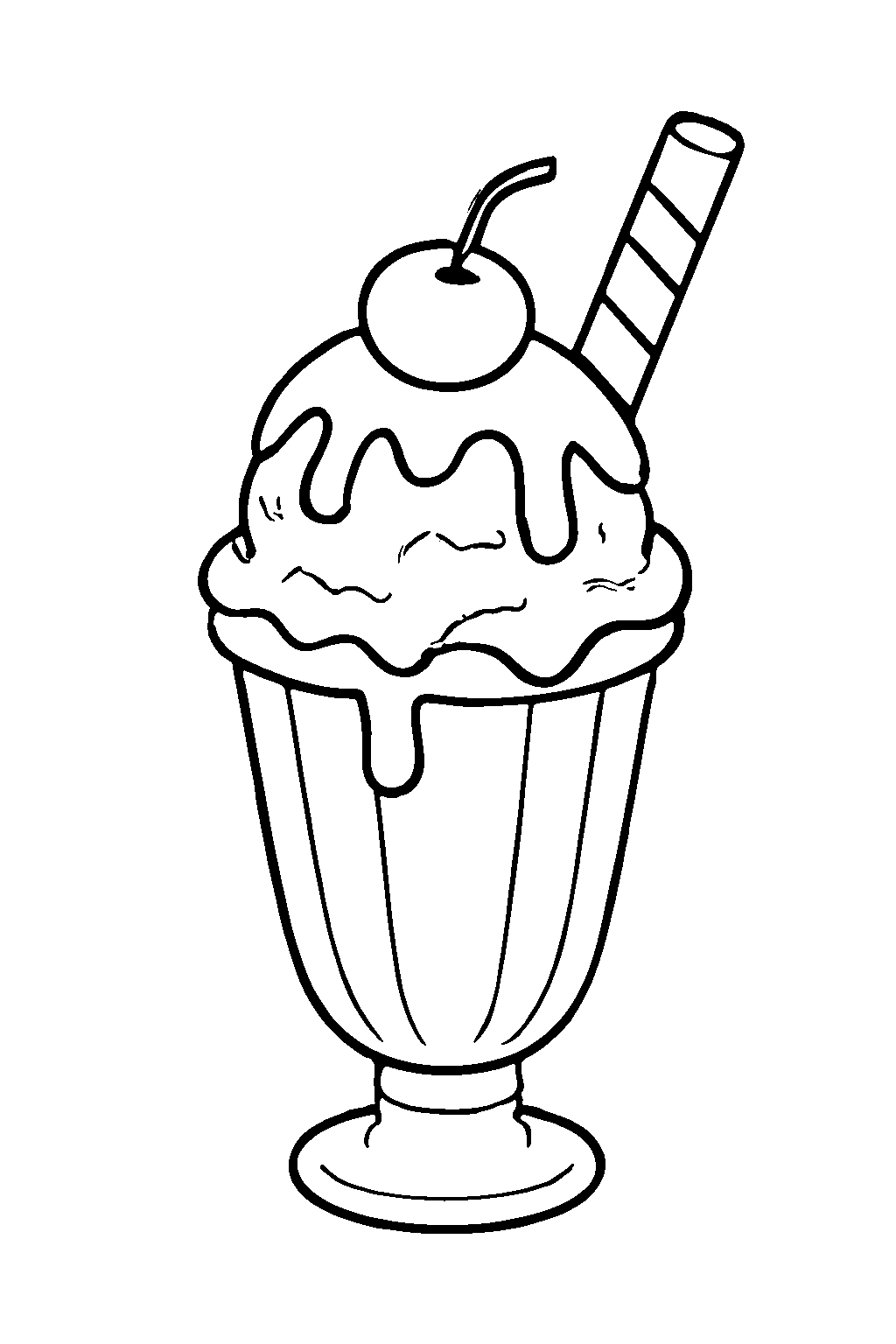 Ausmalbild Eisbecher: klare schwarz-weiße Linienzeichnung zum Ausdrucken und Ausmalen (Variante 4)