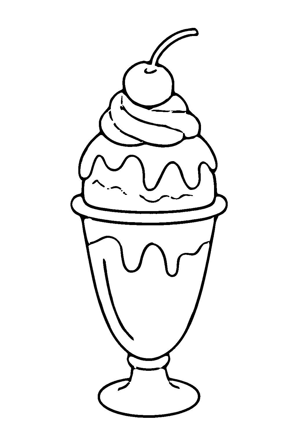 Ausmalbild Eisbecher: klare schwarz-weiße Linienzeichnung zum Ausdrucken und Ausmalen (Variante 5)