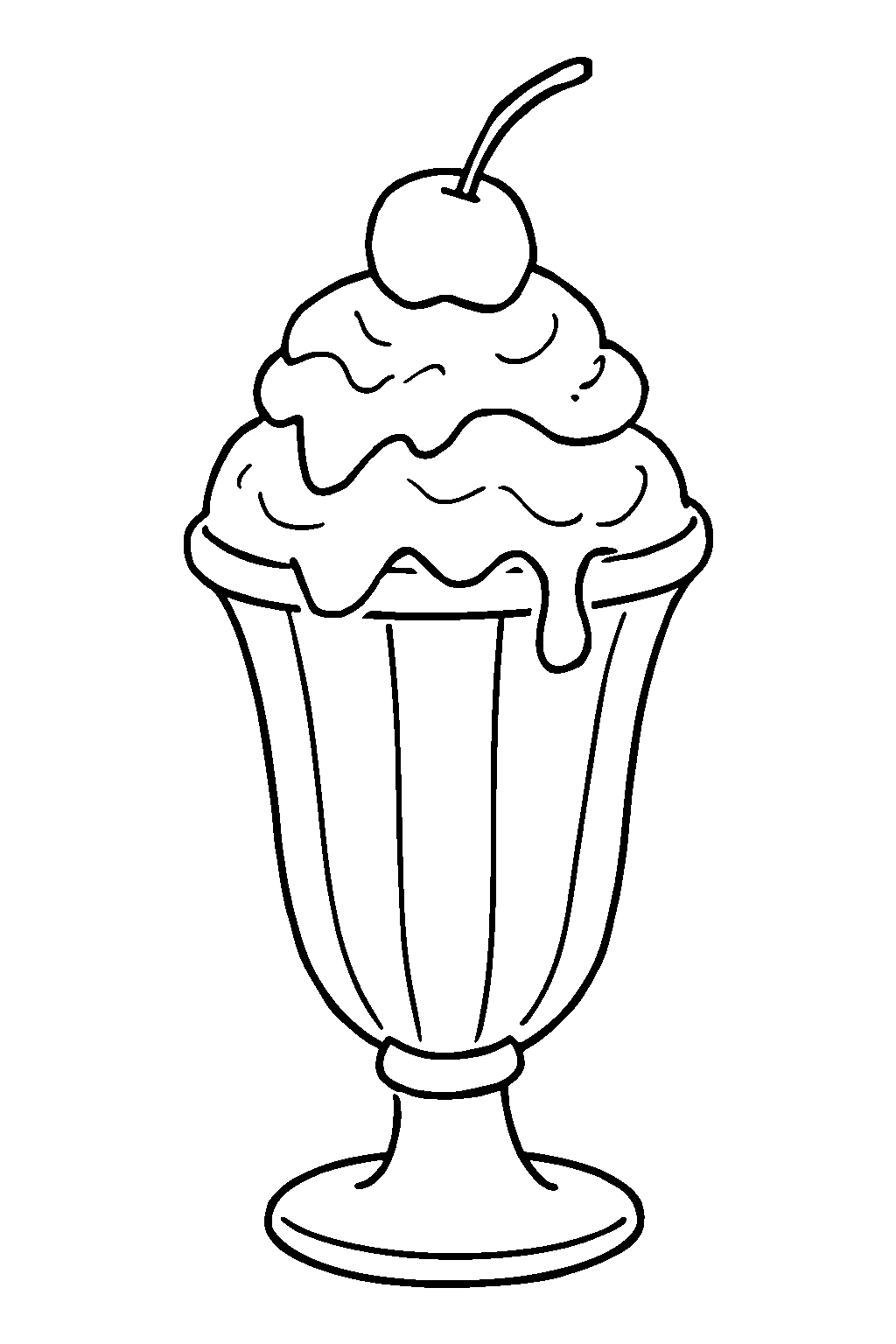 Ausmalbild Eisbecher: klare schwarz-weiße Linienzeichnung zum Ausdrucken und Ausmalen (Variante 6)