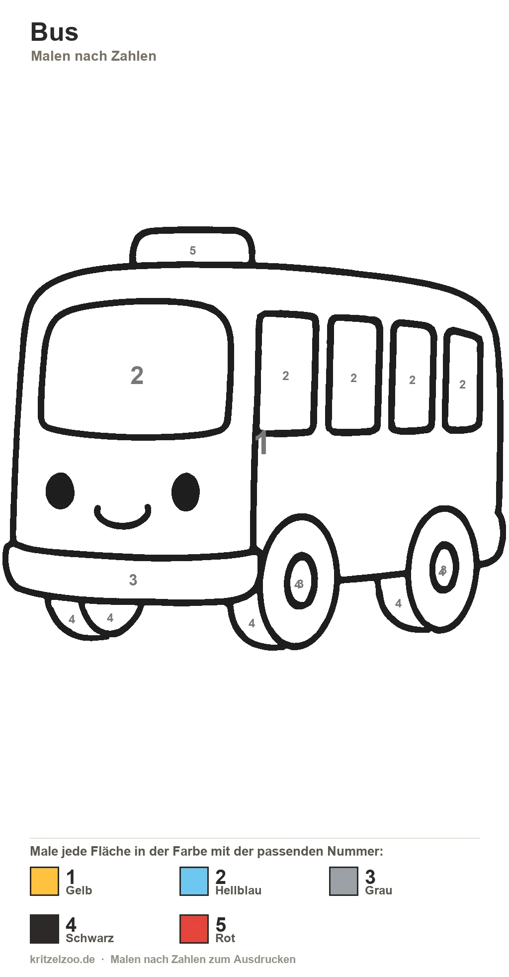 Bus Malen nach Zahlen Vorlage