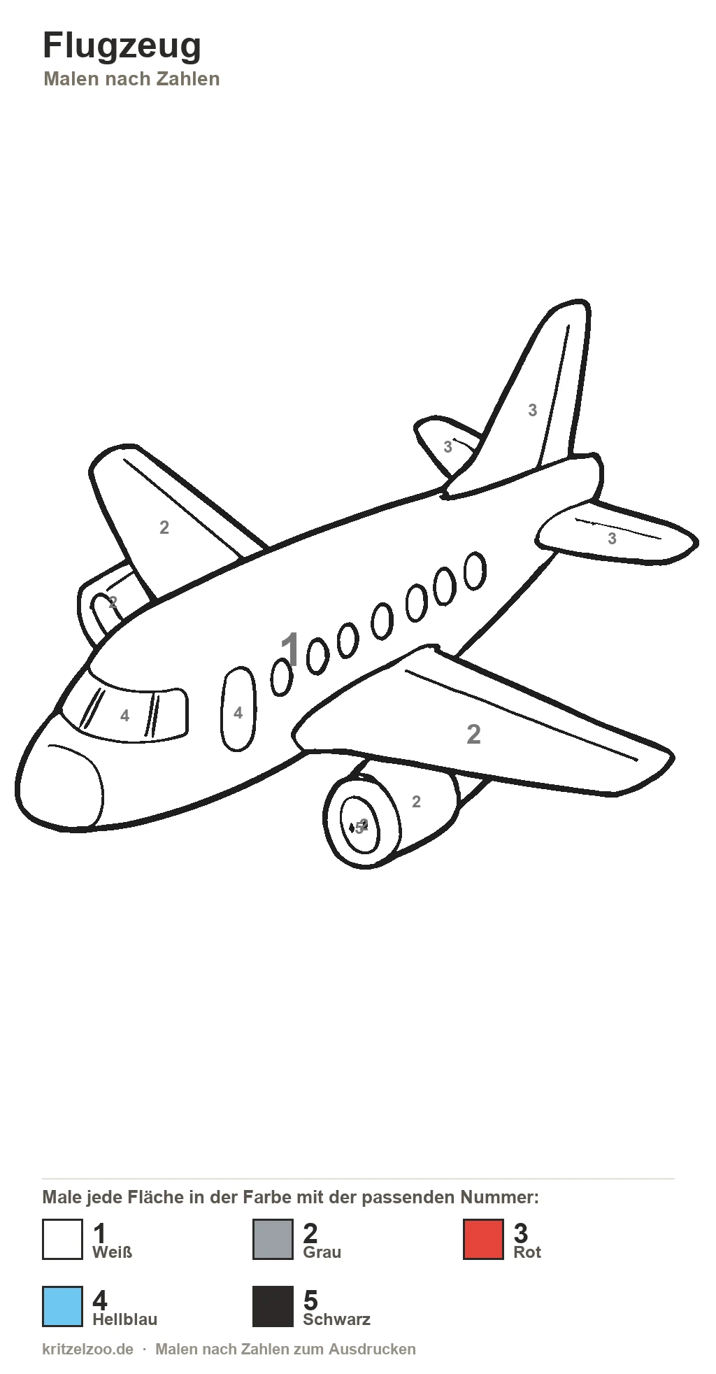 Flugzeug Malen nach Zahlen Vorlage