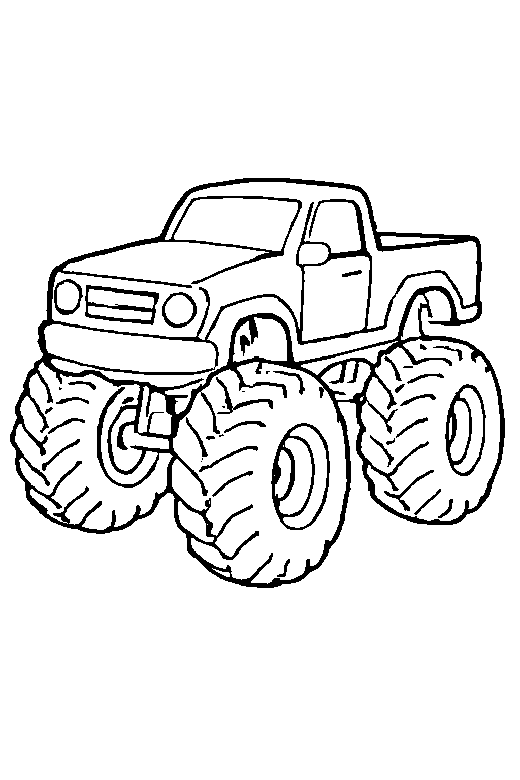 Ausmalbild Monstertruck: klare schwarz-weiße Linienzeichnung zum Ausdrucken und Ausmalen (Variante 1)