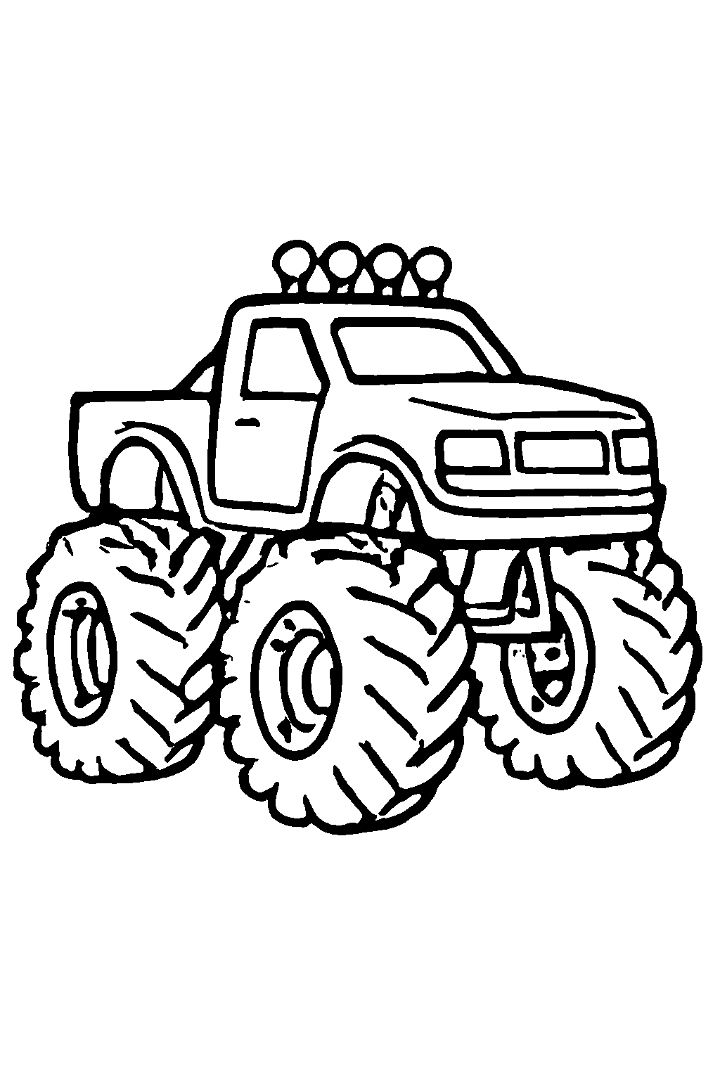 Ausmalbild Monstertruck: klare schwarz-weiße Linienzeichnung zum Ausdrucken und Ausmalen (Variante 10)