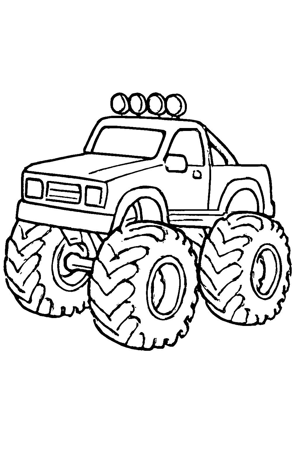 Ausmalbild Monstertruck: klare schwarz-weiße Linienzeichnung zum Ausdrucken und Ausmalen (Variante 11)