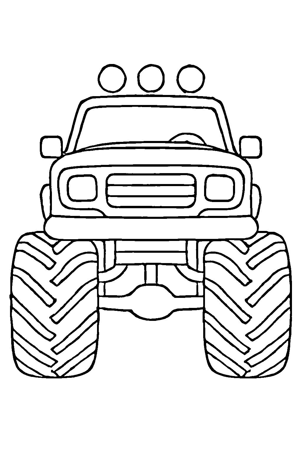 Ausmalbild Monstertruck: klare schwarz-weiße Linienzeichnung zum Ausdrucken und Ausmalen (Variante 2)