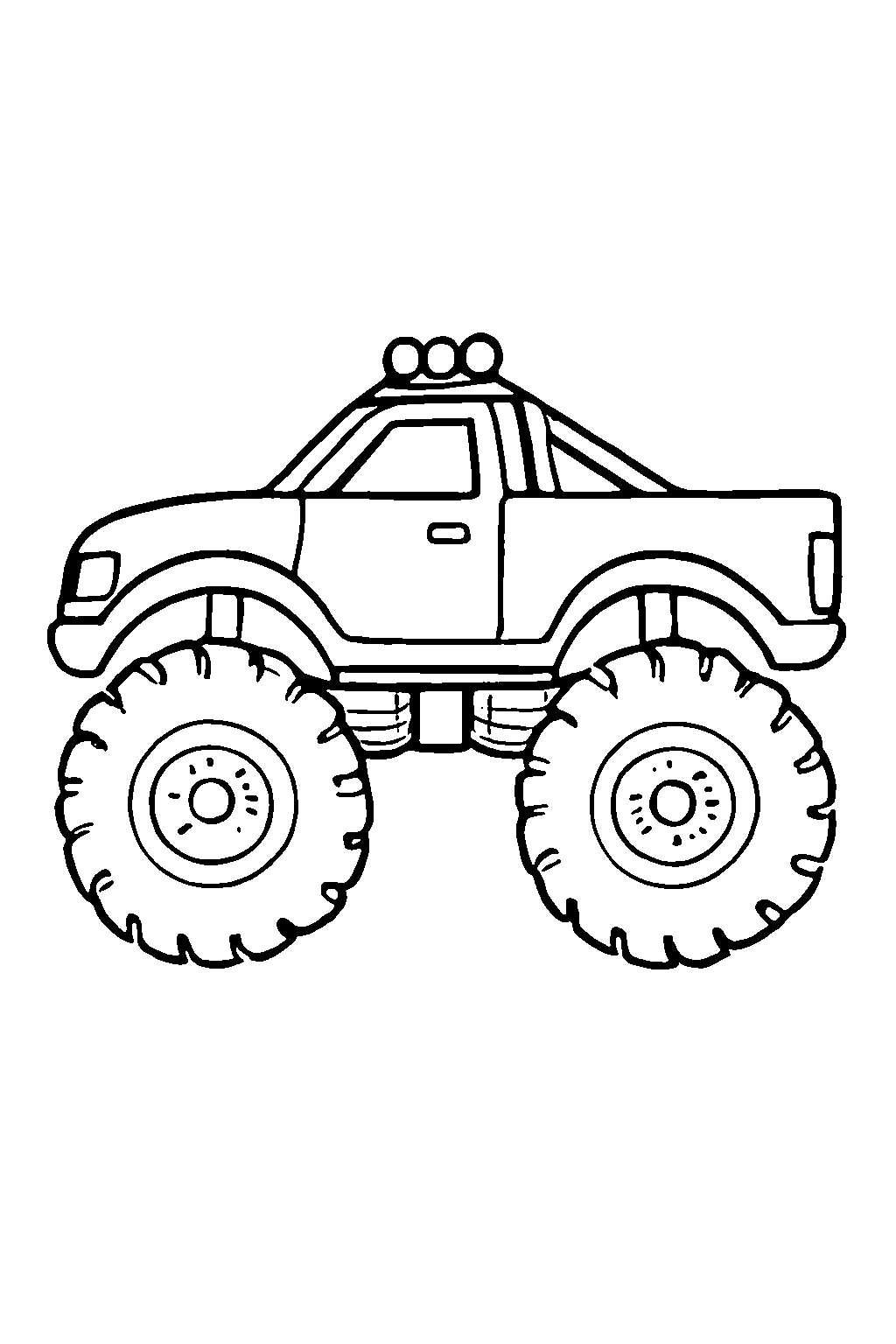 Ausmalbild Monstertruck: klare schwarz-weiße Linienzeichnung zum Ausdrucken und Ausmalen (Variante 3)