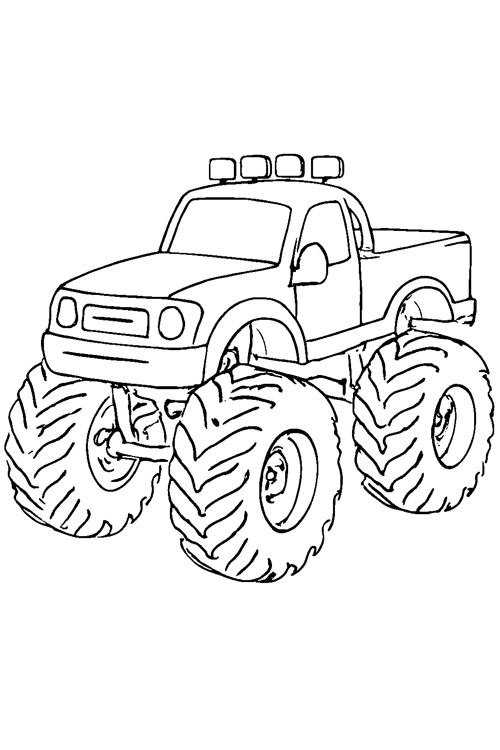 Ausmalbild Monstertruck: klare schwarz-weiße Linienzeichnung zum Ausdrucken und Ausmalen (Variante 4)