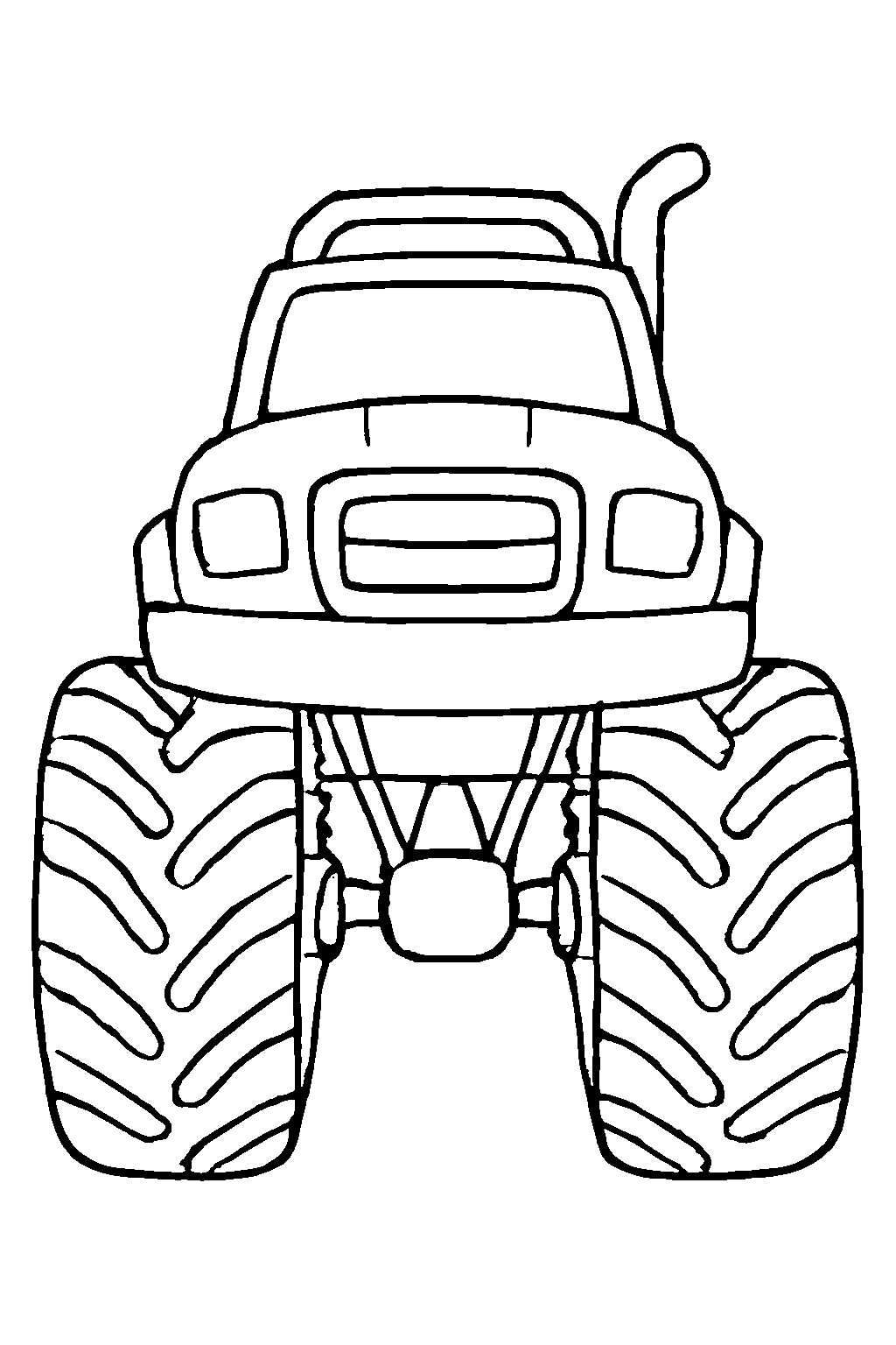 Ausmalbild Monstertruck: klare schwarz-weiße Linienzeichnung zum Ausdrucken und Ausmalen (Variante 5)