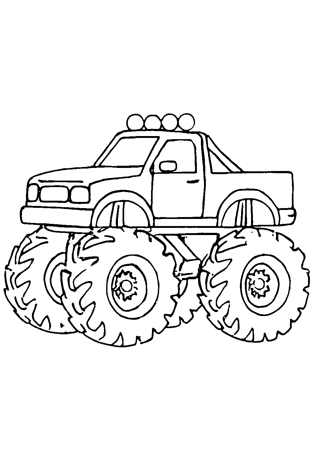 Ausmalbild Monstertruck: klare schwarz-weiße Linienzeichnung zum Ausdrucken und Ausmalen (Variante 6)