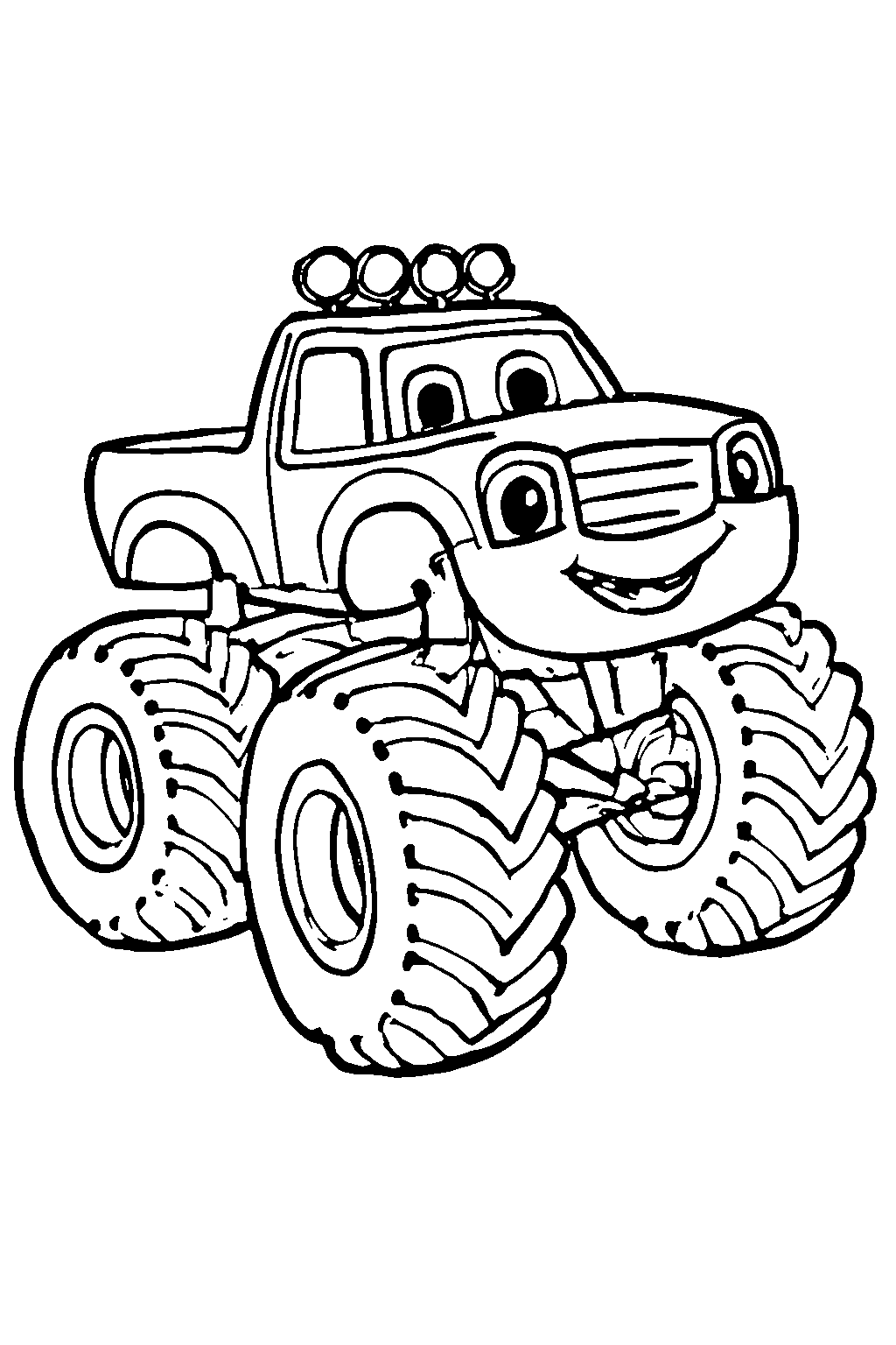 Ausmalbild Monstertruck: klare schwarz-weiße Linienzeichnung zum Ausdrucken und Ausmalen (Variante 7)