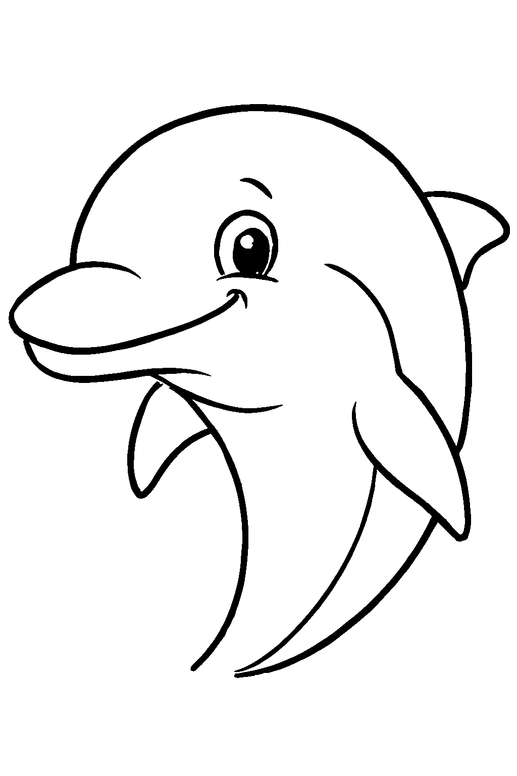 Ausmalbild Delfin: klare schwarz-weiße Linienzeichnung zum Ausdrucken und Ausmalen (Variante 5)