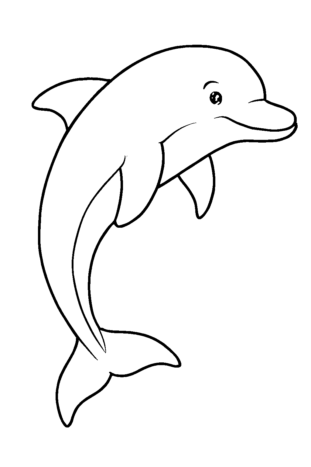 Ausmalbild Delfin: klare schwarz-weiße Linienzeichnung zum Ausdrucken und Ausmalen (Variante 6)