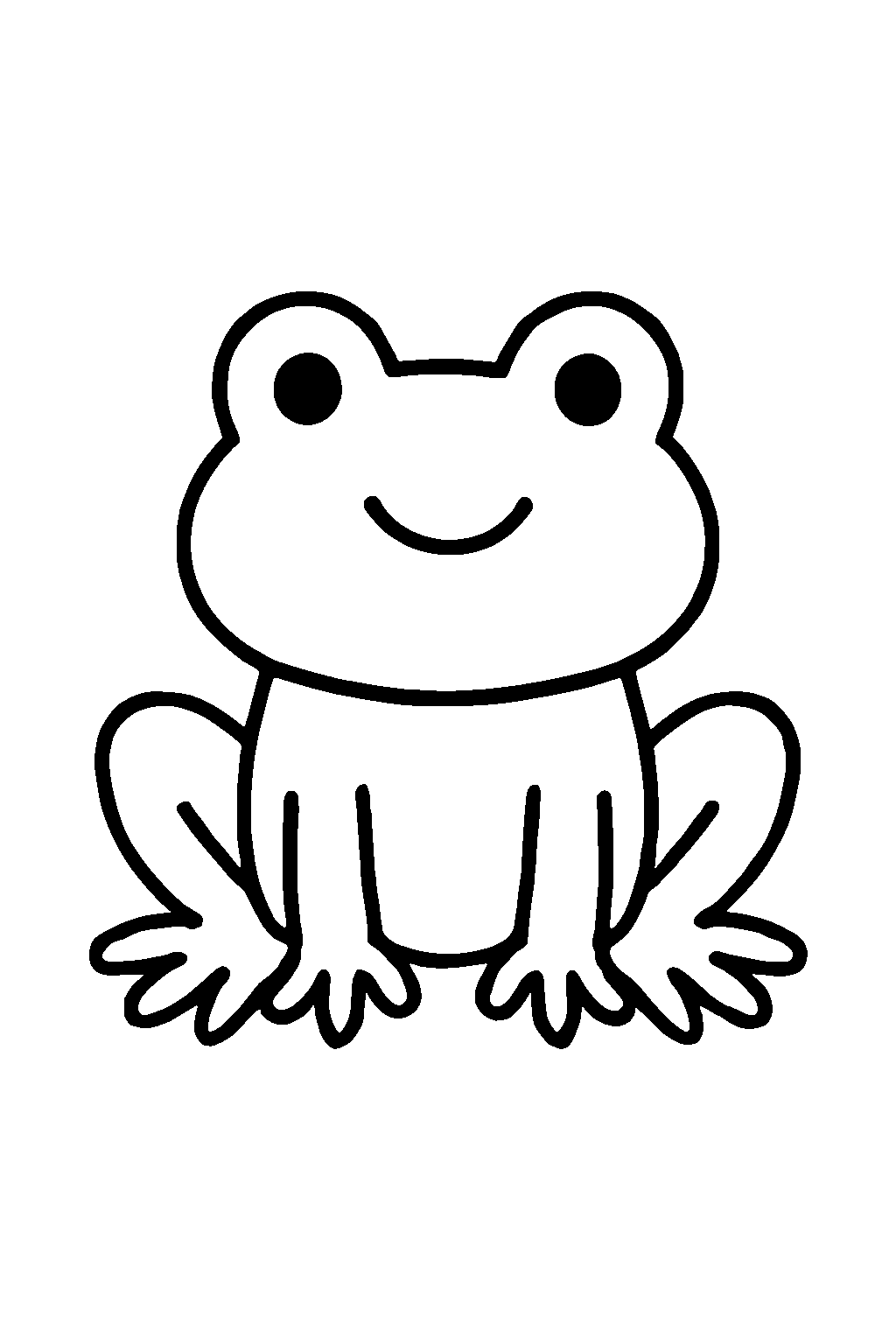 Ausmalbild Frosch: einfache schwarz-weiße Linienzeichnung zum Ausdrucken und Ausmalen (Variante 1)