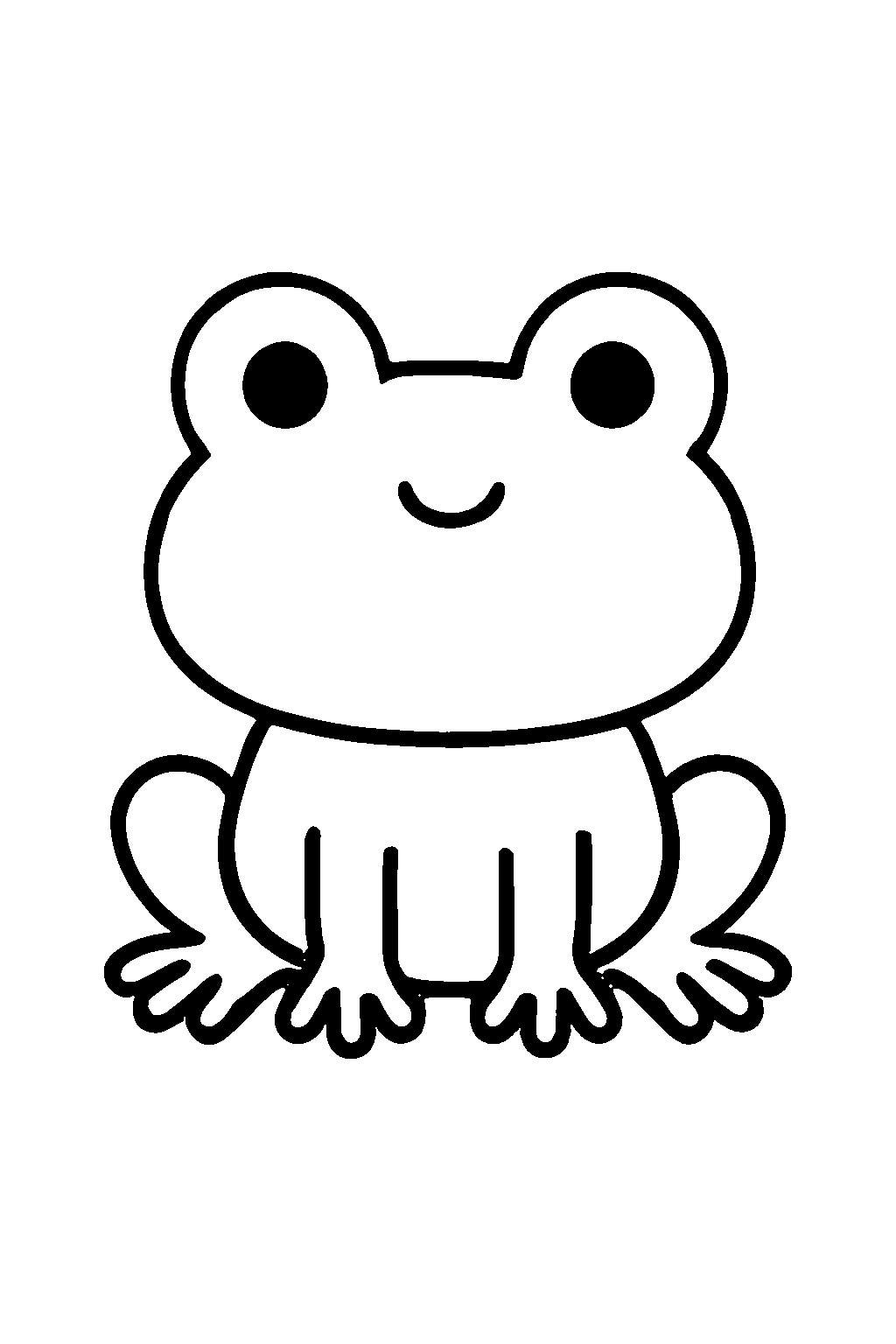 Ausmalbild Frosch: einfache schwarz-weiße Linienzeichnung zum Ausdrucken und Ausmalen (Variante 2)