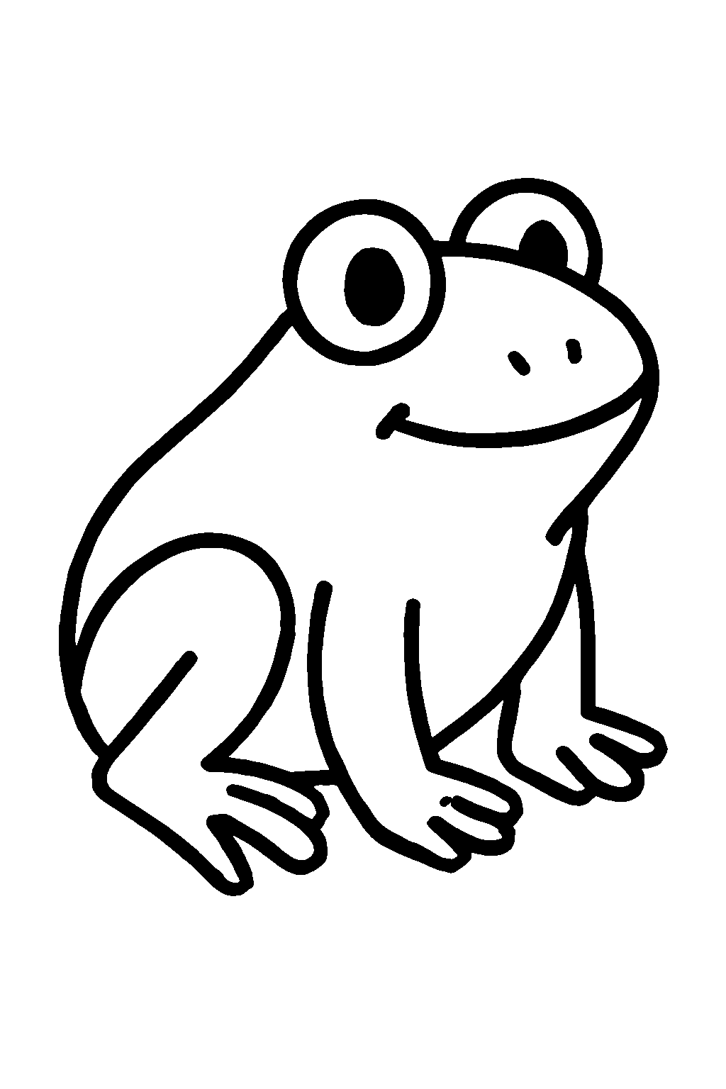 Ausmalbild Frosch: einfache schwarz-weiße Linienzeichnung zum Ausdrucken und Ausmalen (Variante 4)