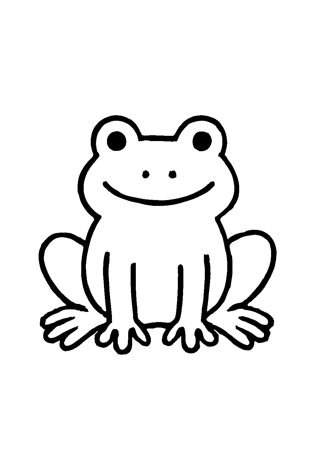 Ausmalbild Frosch: einfache schwarz-weiße Linienzeichnung zum Ausdrucken und Ausmalen (Variante 6)