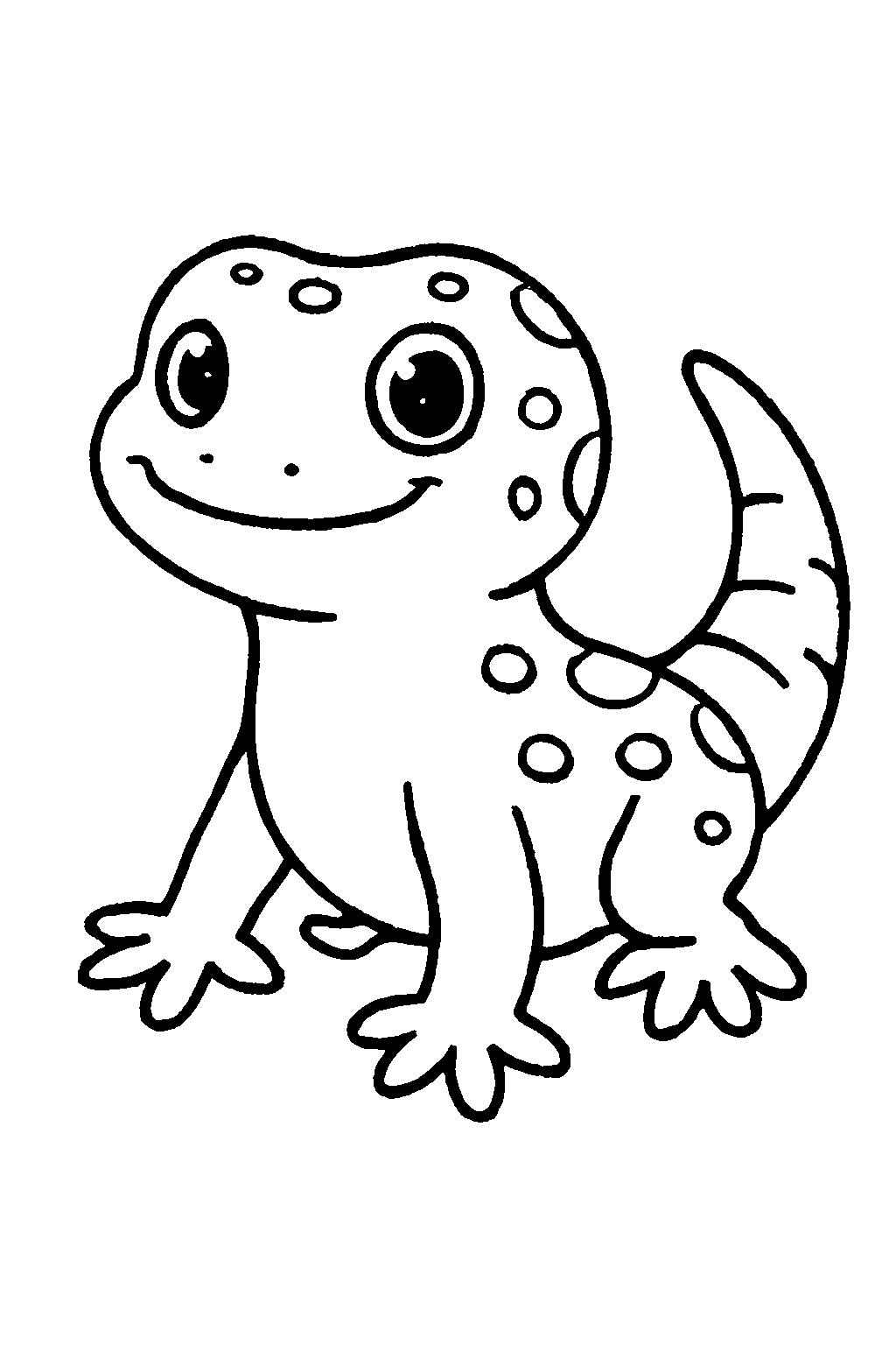 Ausmalbild Gecko: klare schwarz-weiße Linienzeichnung zum Ausdrucken und Ausmalen (Variante 1)