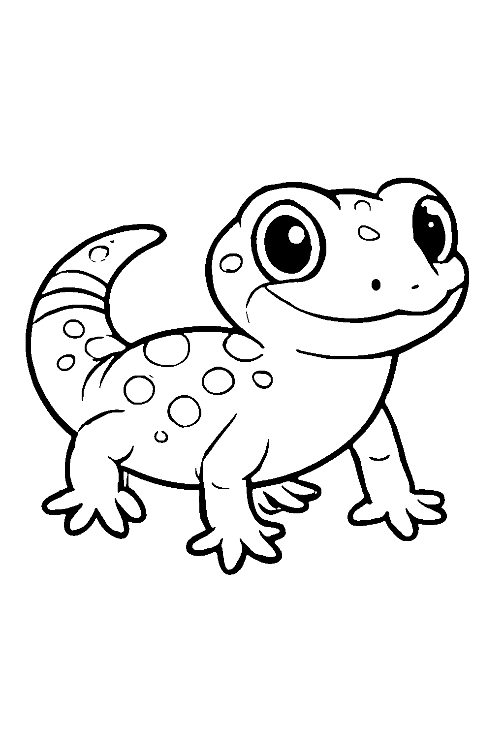 Ausmalbild Gecko: klare schwarz-weiße Linienzeichnung zum Ausdrucken und Ausmalen (Variante 4)