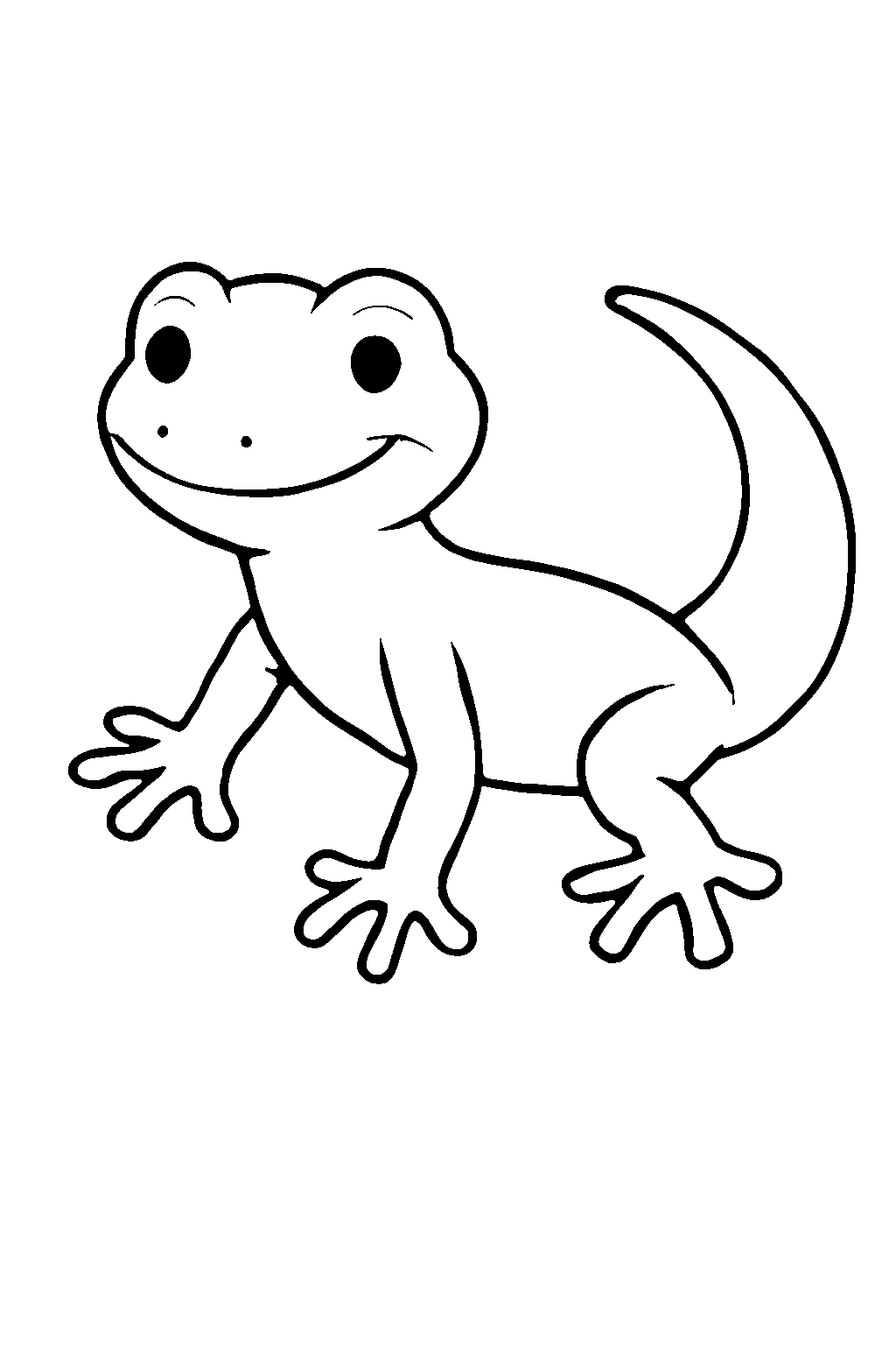 Ausmalbild Gecko: klare schwarz-weiße Linienzeichnung zum Ausdrucken und Ausmalen (Variante 6)