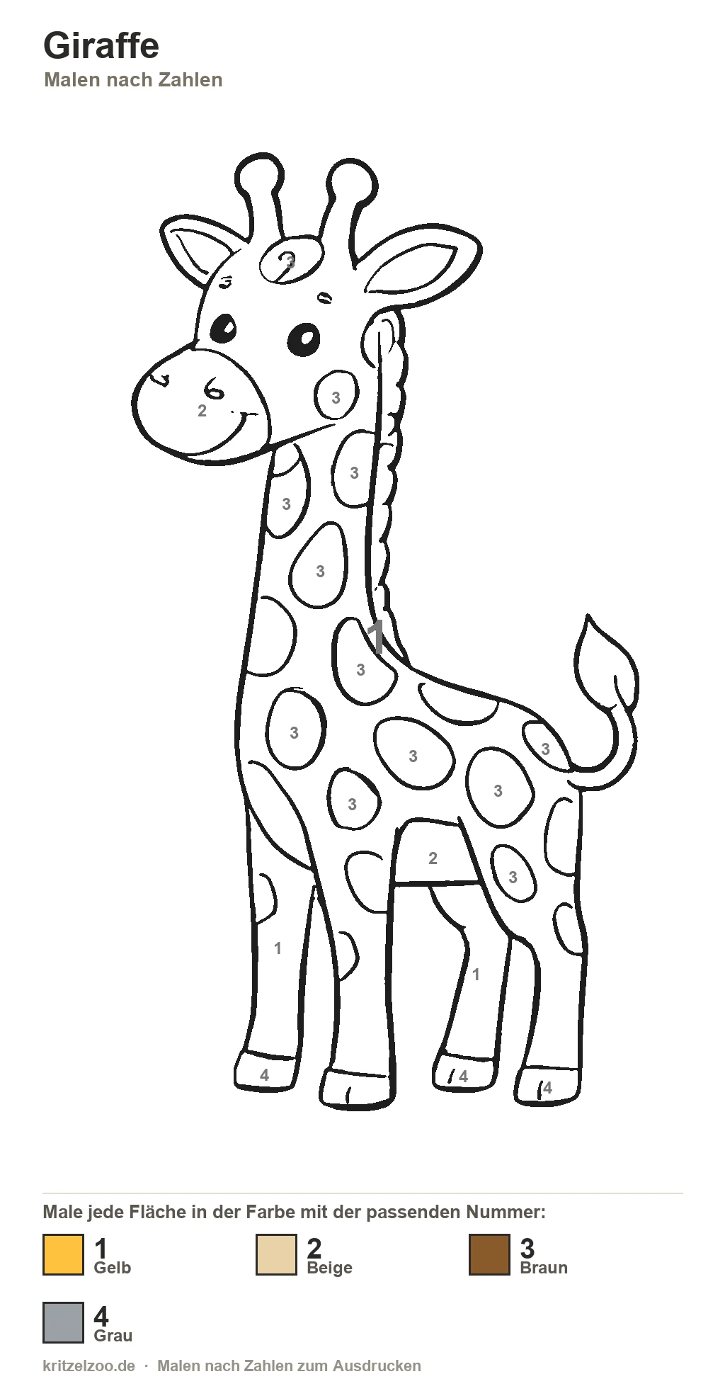 Giraffe Malen nach Zahlen Vorlage