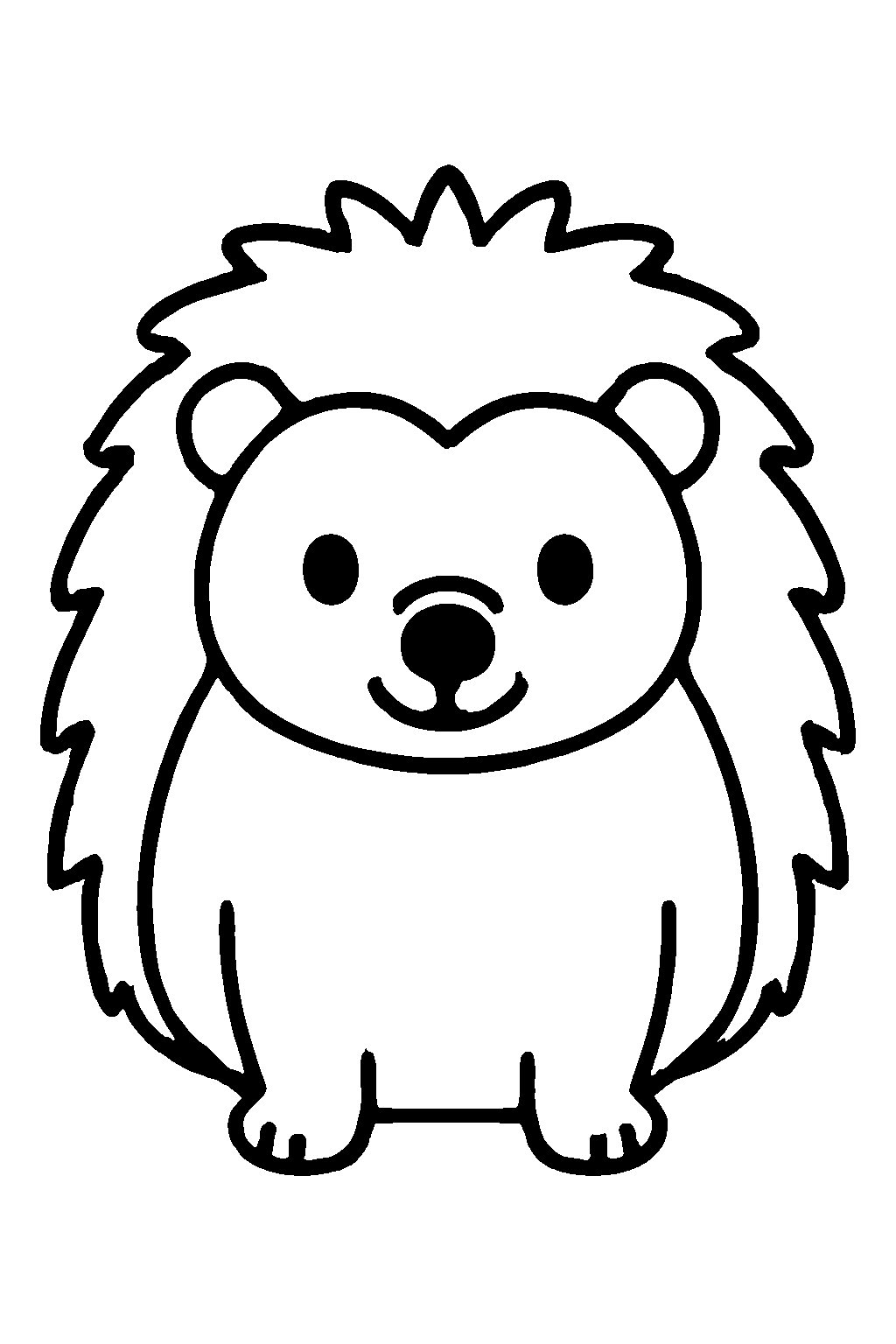 Ausmalbild Igel: einfache schwarz-weiße Linienzeichnung zum Ausdrucken und Ausmalen (Variante 2)