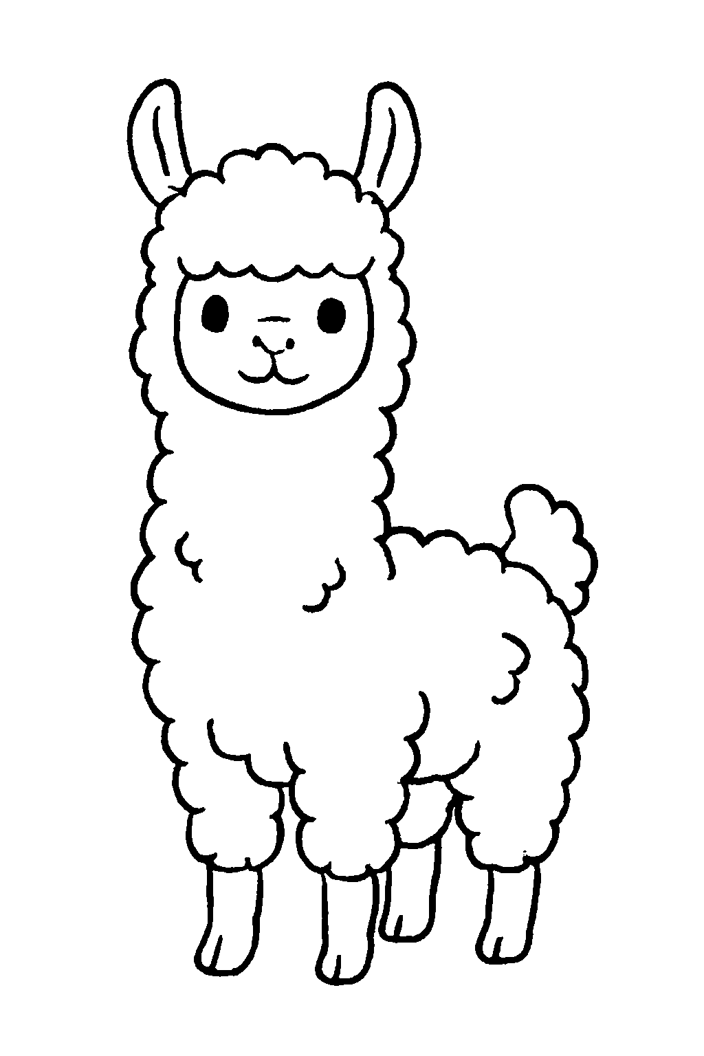 Ausmalbild Lama: klare schwarz-weiße Linienzeichnung zum Ausdrucken und Ausmalen (Variante 1)