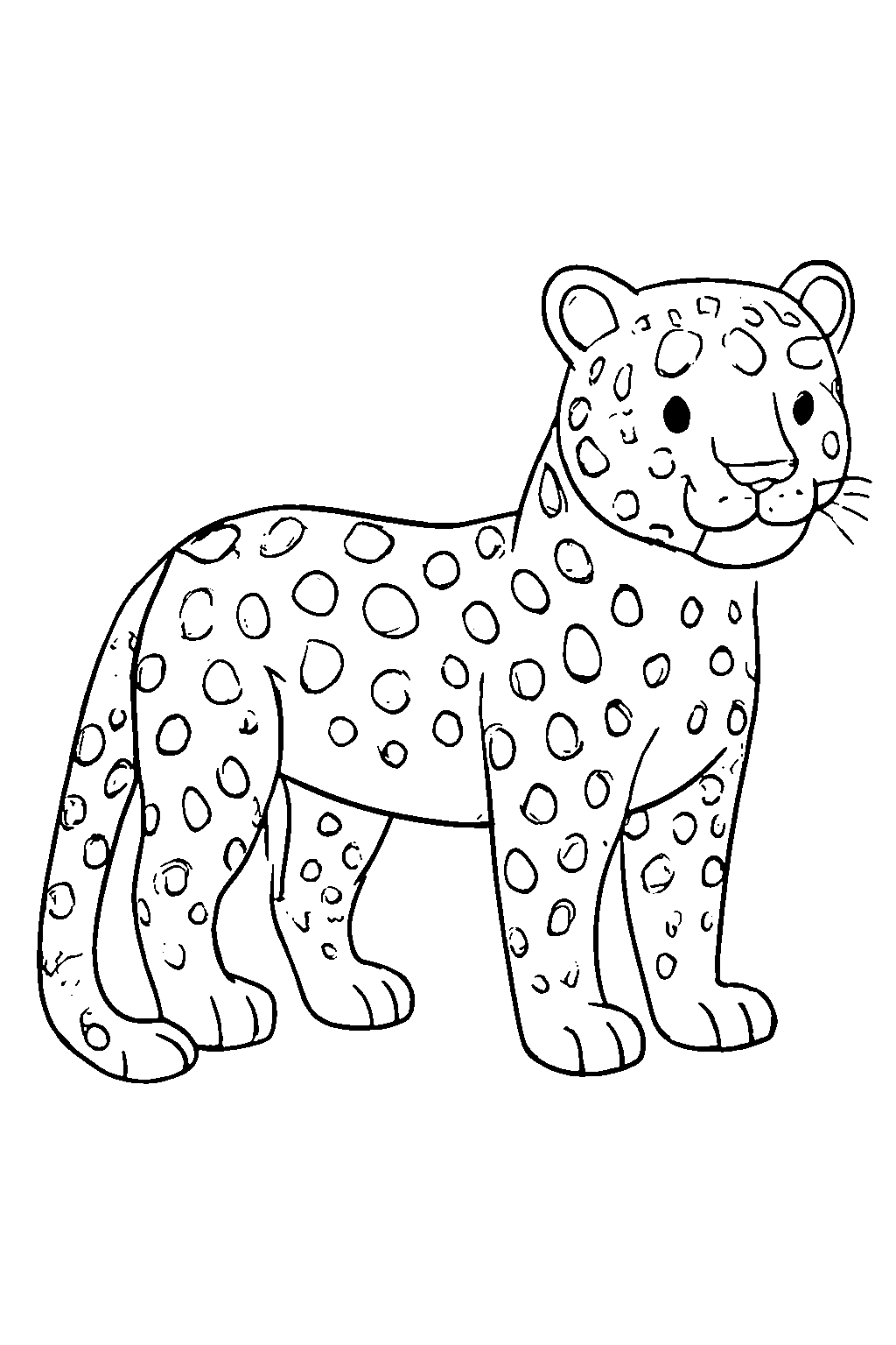 Ausmalbild Leopard: klare schwarz-weiße Linienzeichnung zum Ausdrucken und Ausmalen (Variante 1)