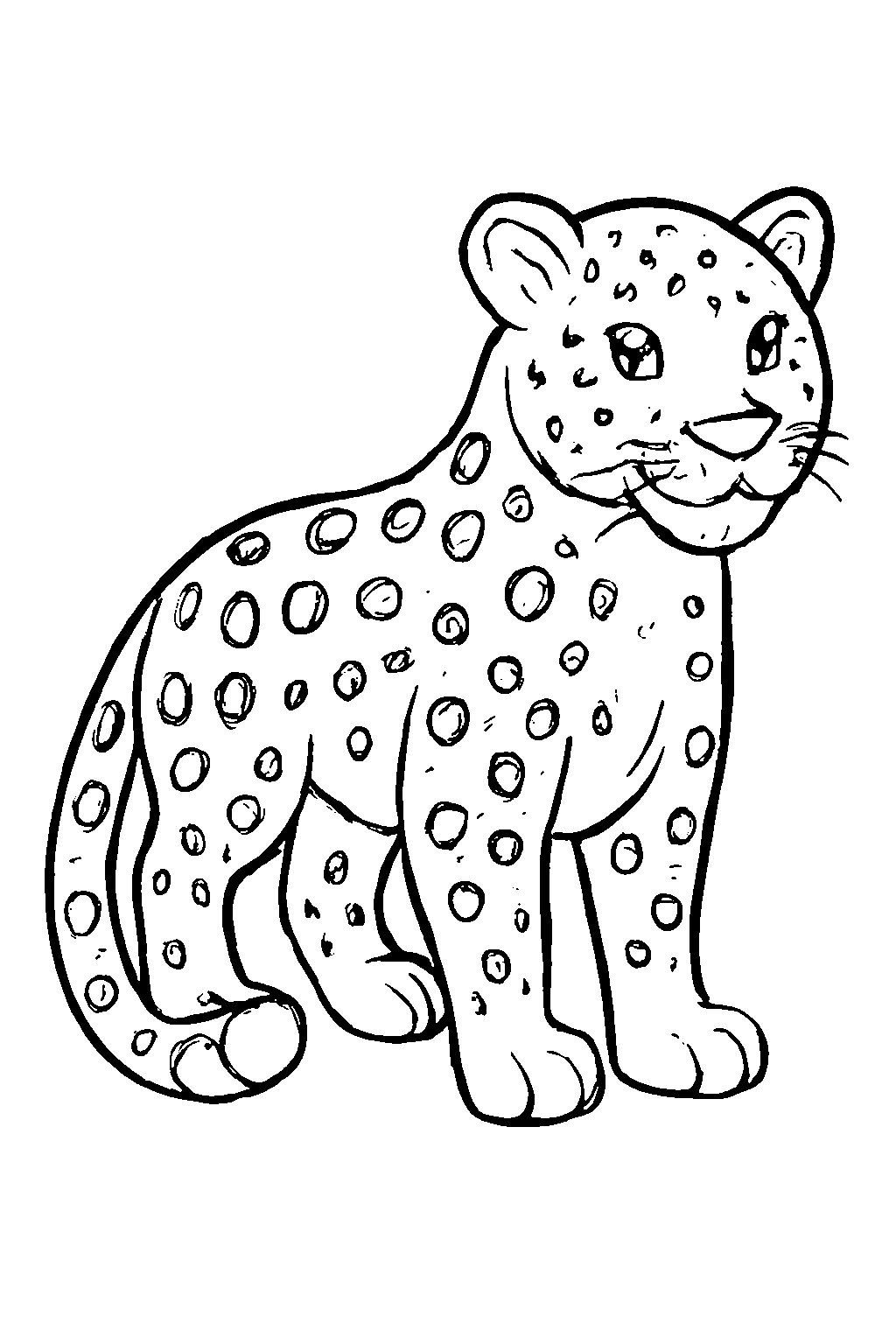 Ausmalbild Leopard: klare schwarz-weiße Linienzeichnung zum Ausdrucken und Ausmalen (Variante 4)