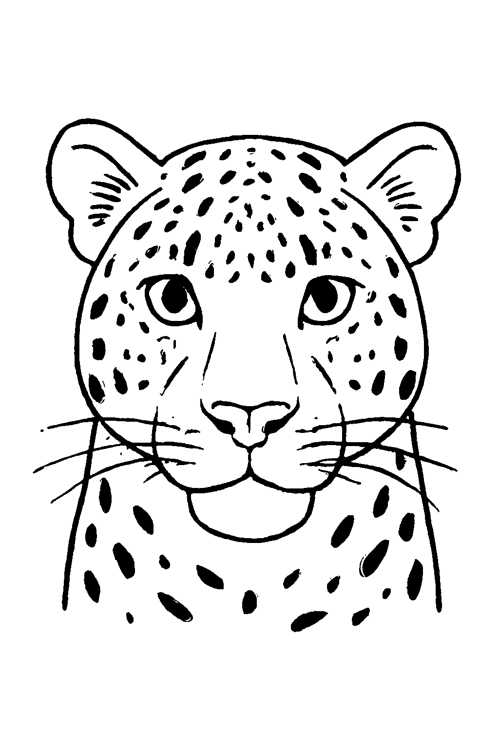 Ausmalbild Leopard: klare schwarz-weiße Linienzeichnung zum Ausdrucken und Ausmalen (Variante 5)