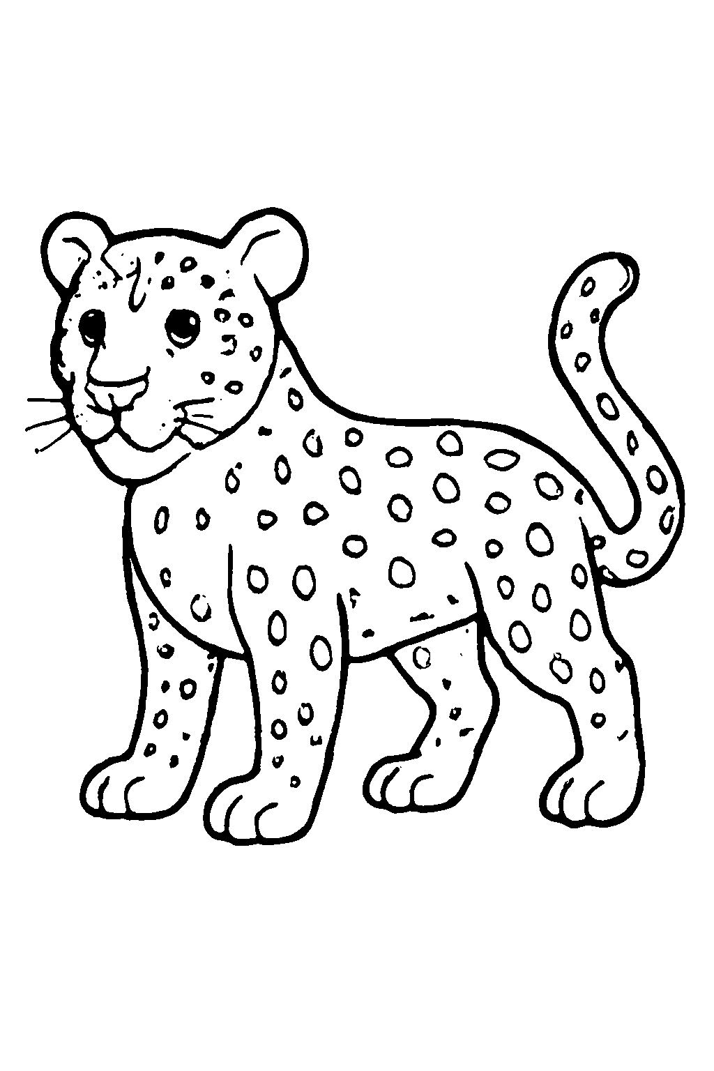 Ausmalbild Leopard: klare schwarz-weiße Linienzeichnung zum Ausdrucken und Ausmalen (Variante 6)