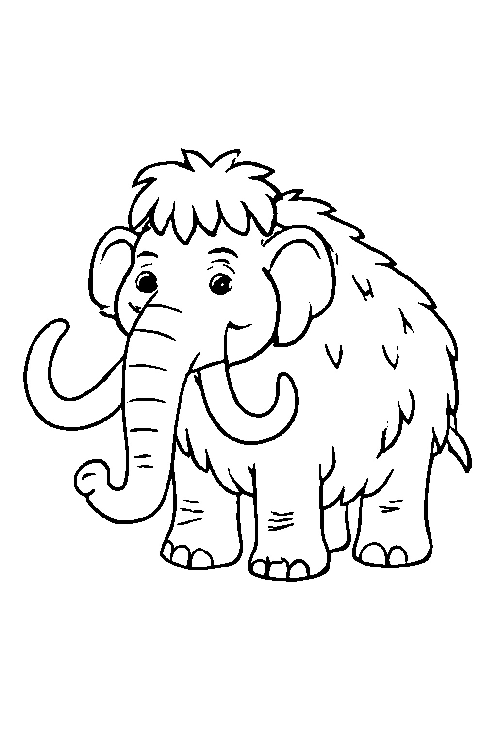 Ausmalbild Mammut: klare schwarz-weiße Linienzeichnung zum Ausdrucken und Ausmalen (Variante 1)