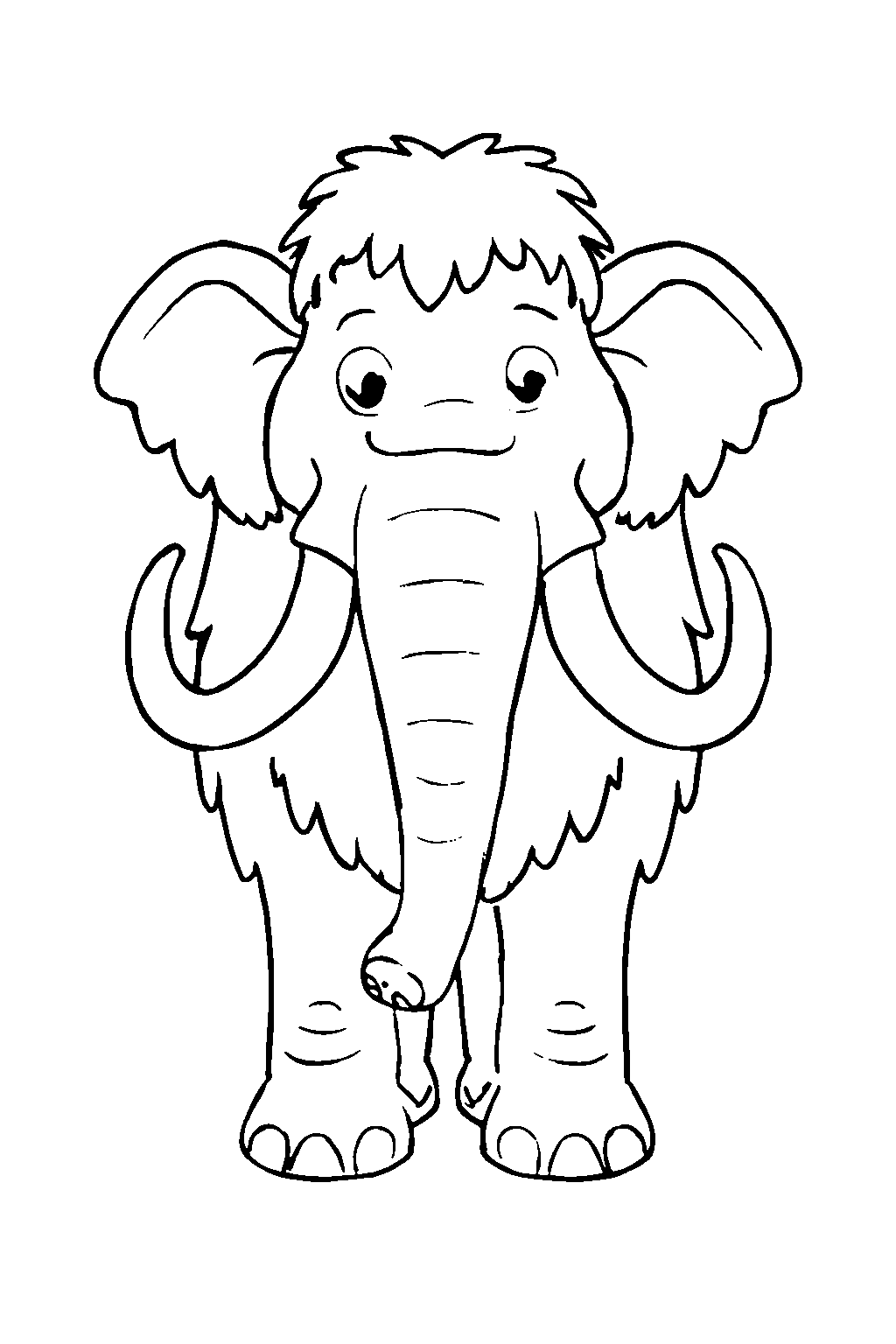 Ausmalbild Mammut: klare schwarz-weiße Linienzeichnung zum Ausdrucken und Ausmalen (Variante 2)