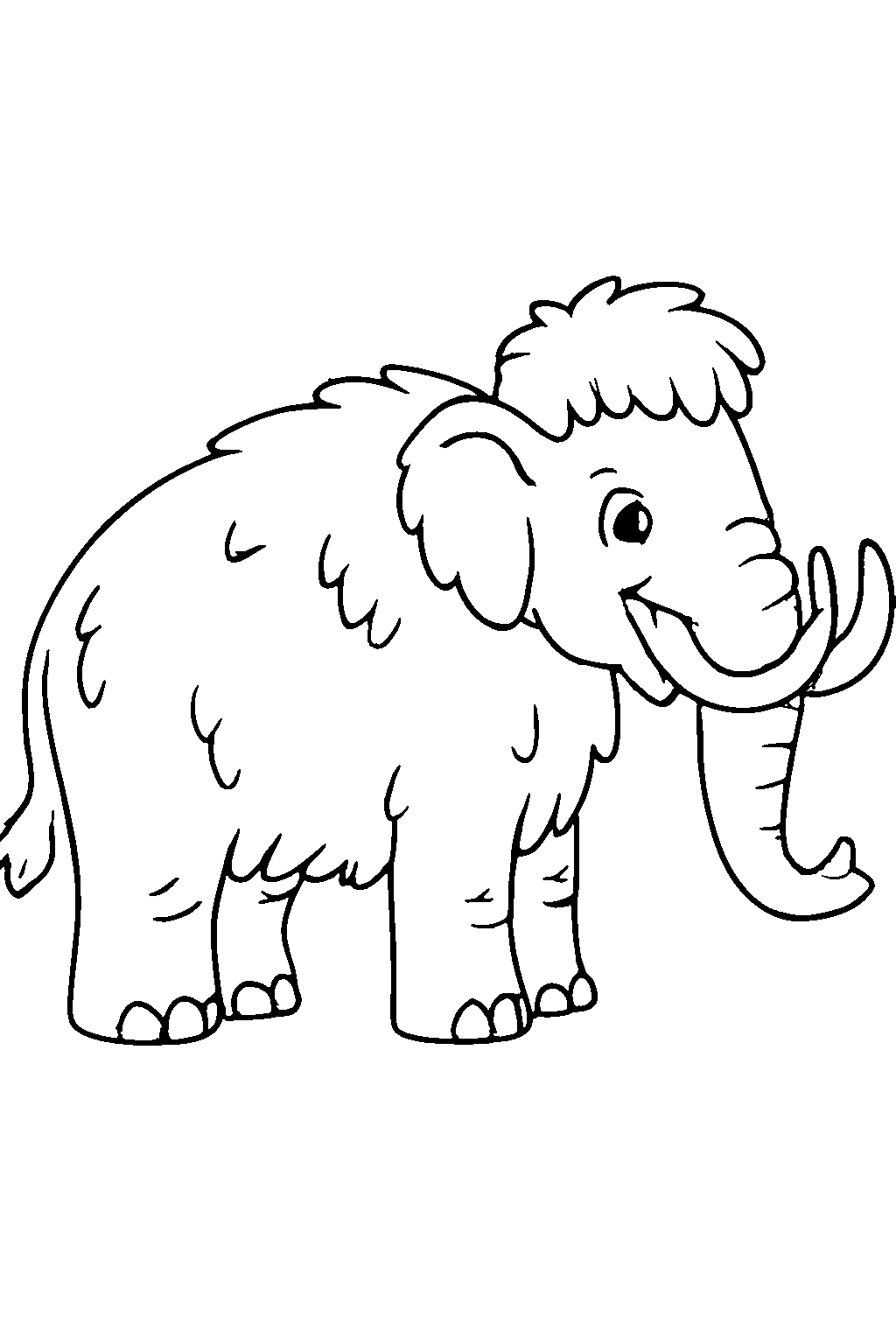 Ausmalbild Mammut: klare schwarz-weiße Linienzeichnung zum Ausdrucken und Ausmalen (Variante 3)