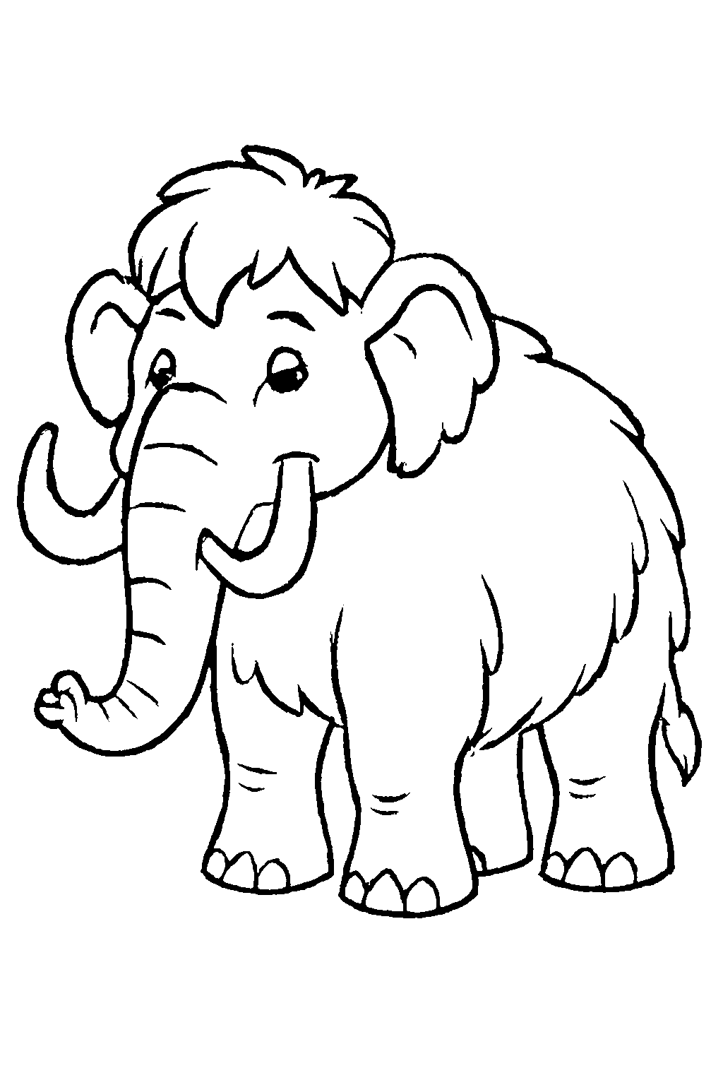 Ausmalbild Mammut: klare schwarz-weiße Linienzeichnung zum Ausdrucken und Ausmalen (Variante 4)