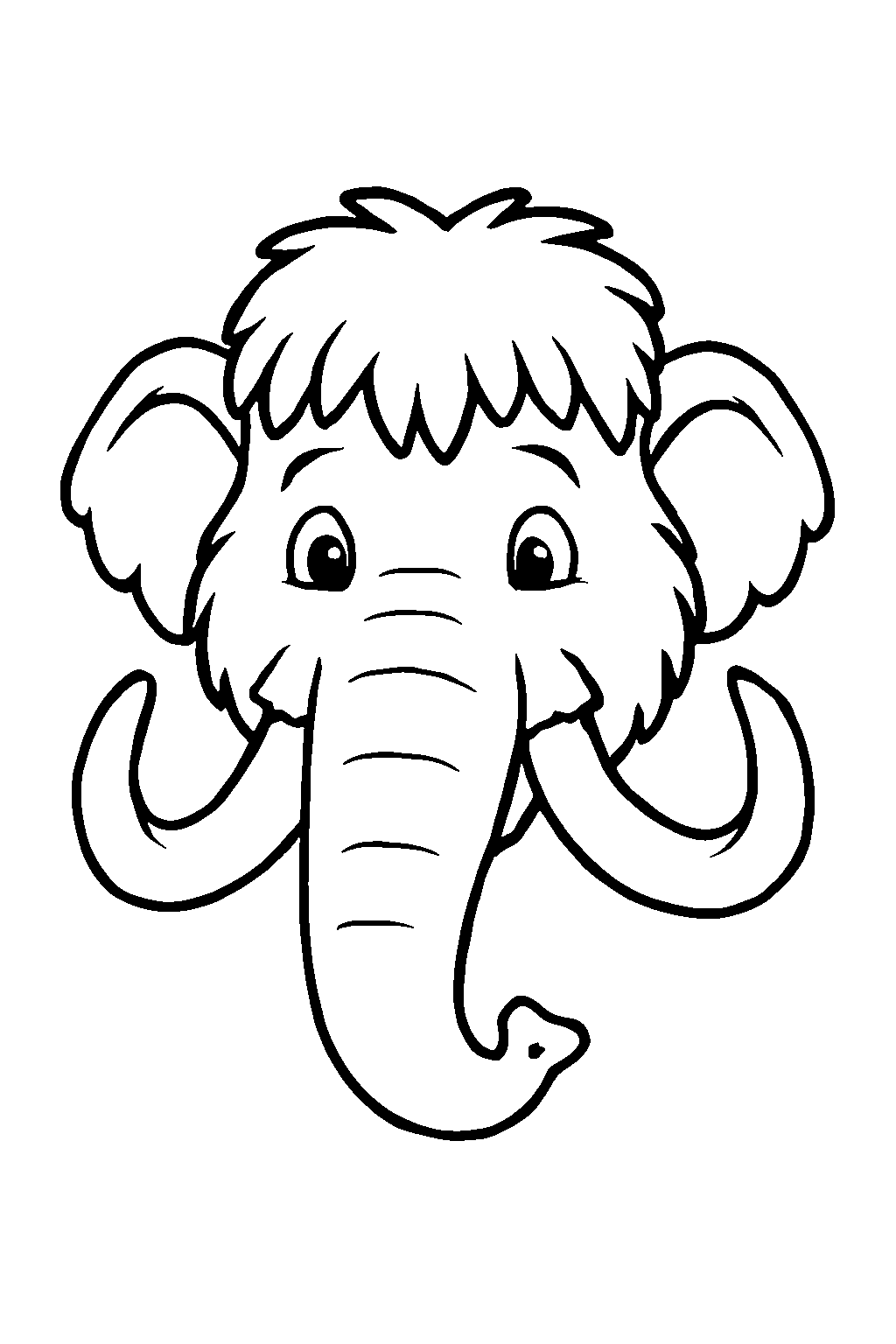 Ausmalbild Mammut: klare schwarz-weiße Linienzeichnung zum Ausdrucken und Ausmalen (Variante 5)