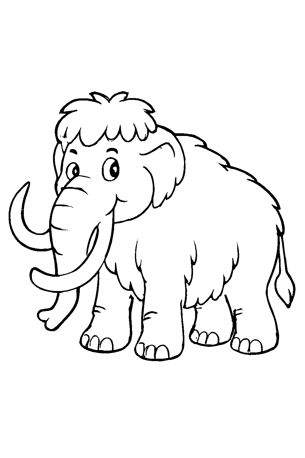 Ausmalbild Mammut: klare schwarz-weiße Linienzeichnung zum Ausdrucken und Ausmalen (Variante 6)