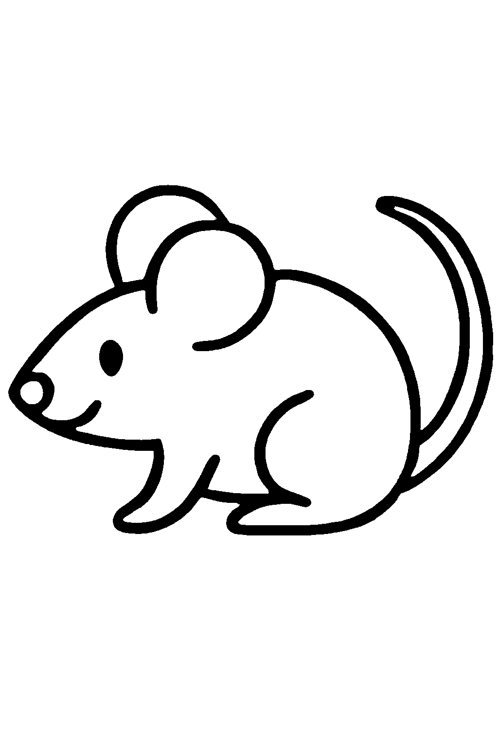 Ausmalbild Maus: einfache schwarz-weiße Linienzeichnung zum Ausdrucken und Ausmalen (Variante 3)