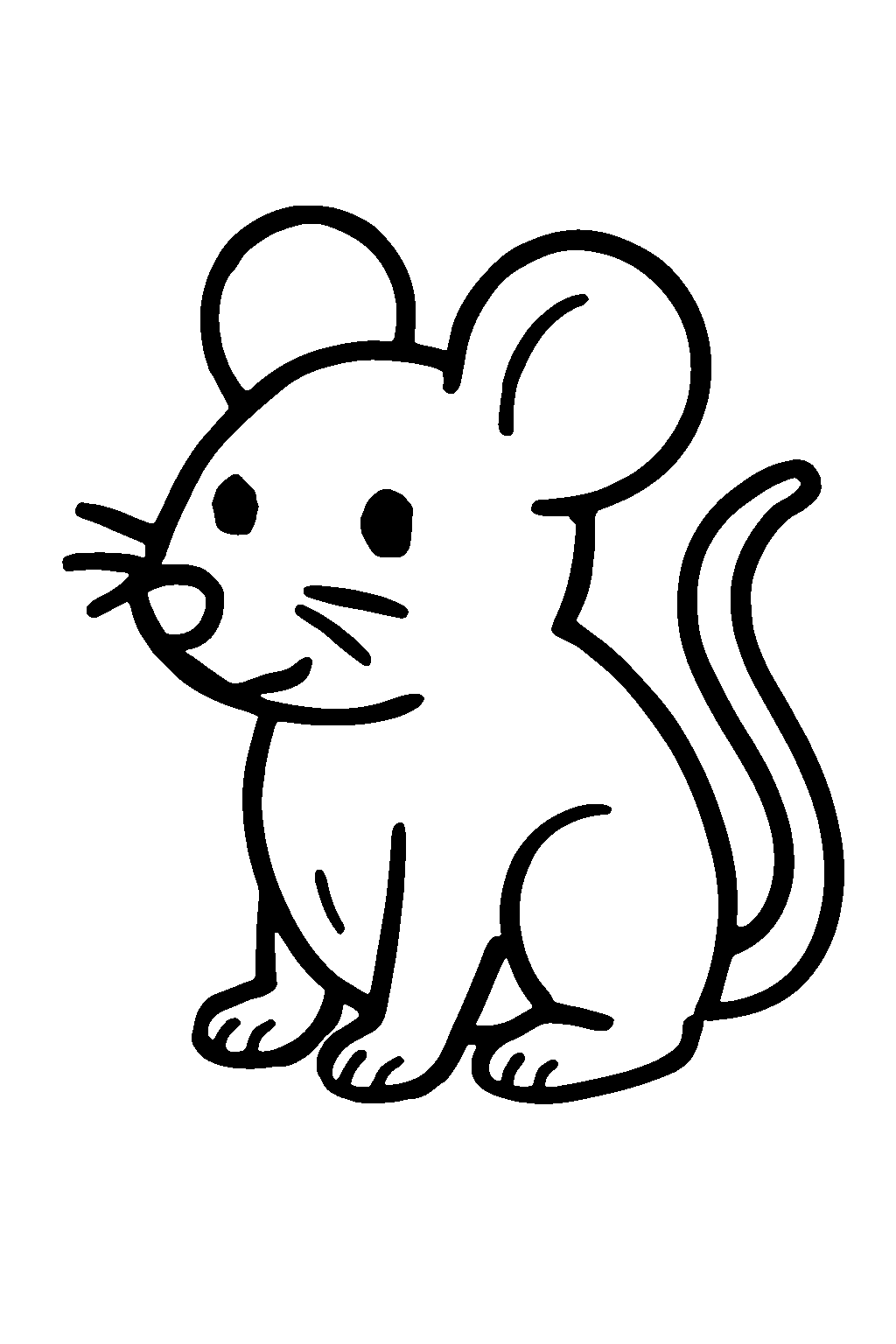 Ausmalbild Maus: einfache schwarz-weiße Linienzeichnung zum Ausdrucken und Ausmalen (Variante 4)