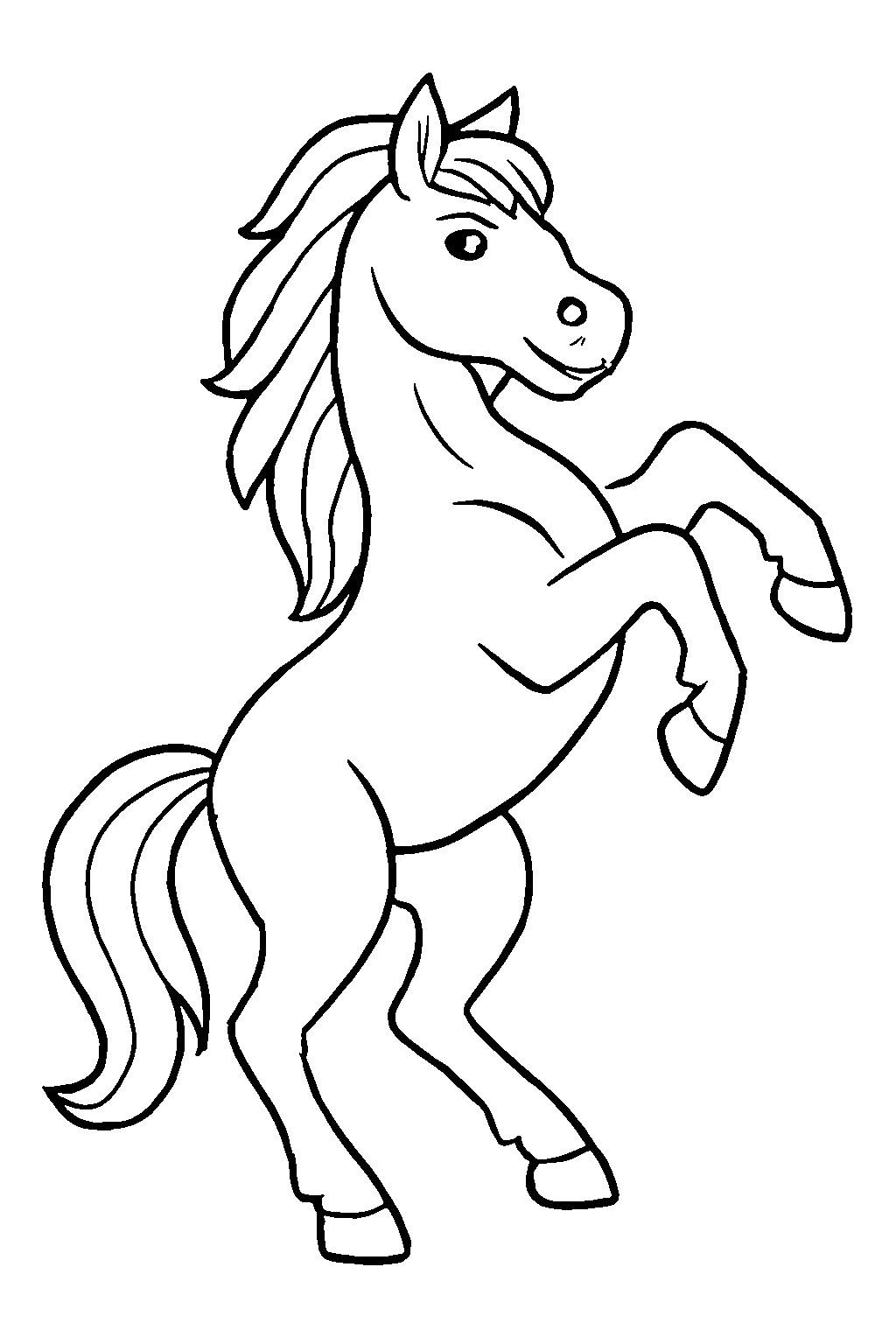 Ausmalbild Pferd: klare schwarz-weiße Linienzeichnung zum Ausdrucken und Ausmalen (Variante 10)