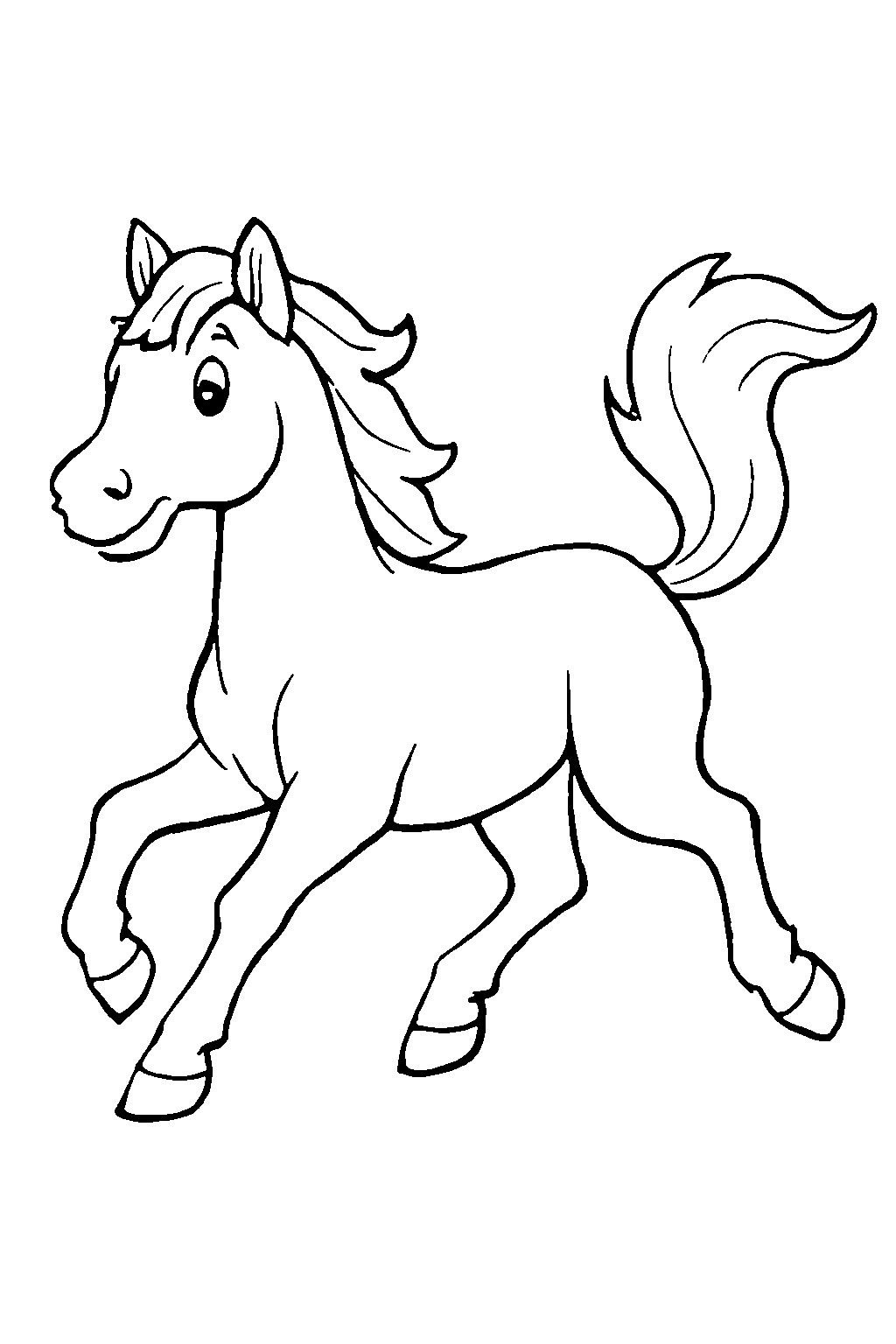 Ausmalbild Pferd: klare schwarz-weiße Linienzeichnung zum Ausdrucken und Ausmalen (Variante 13)