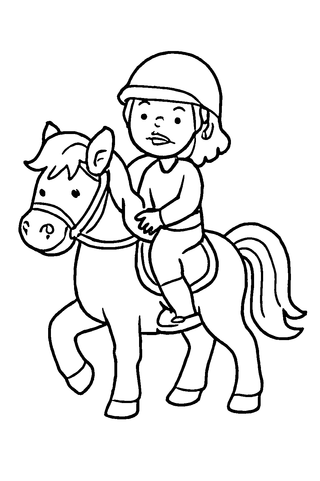 Ausmalbild Pferd: klare schwarz-weiße Linienzeichnung zum Ausdrucken und Ausmalen (Variante 16)