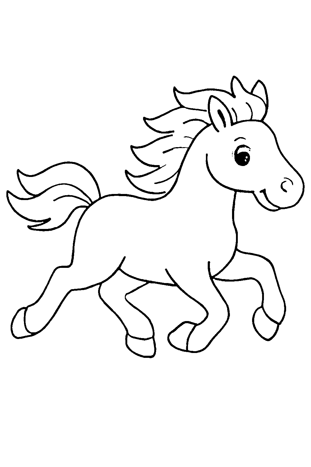 Ausmalbild Pferd: klare schwarz-weiße Linienzeichnung zum Ausdrucken und Ausmalen (Variante 3)