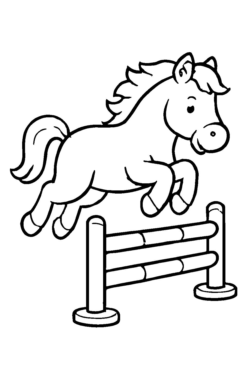 Ausmalbild Pferd: klare schwarz-weiße Linienzeichnung zum Ausdrucken und Ausmalen (Variante 4)