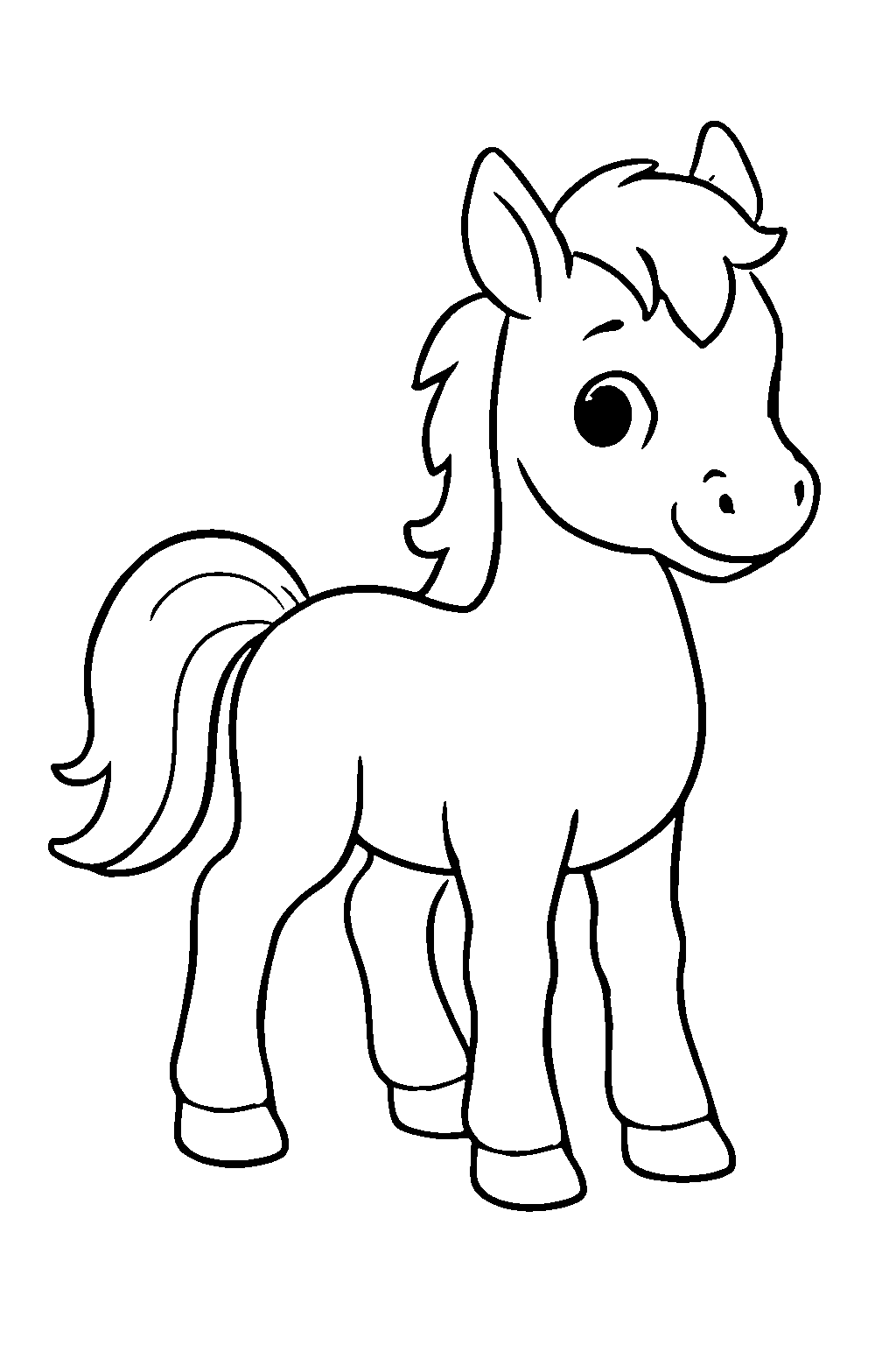 Ausmalbild Pferd: klare schwarz-weiße Linienzeichnung zum Ausdrucken und Ausmalen (Variante 6)