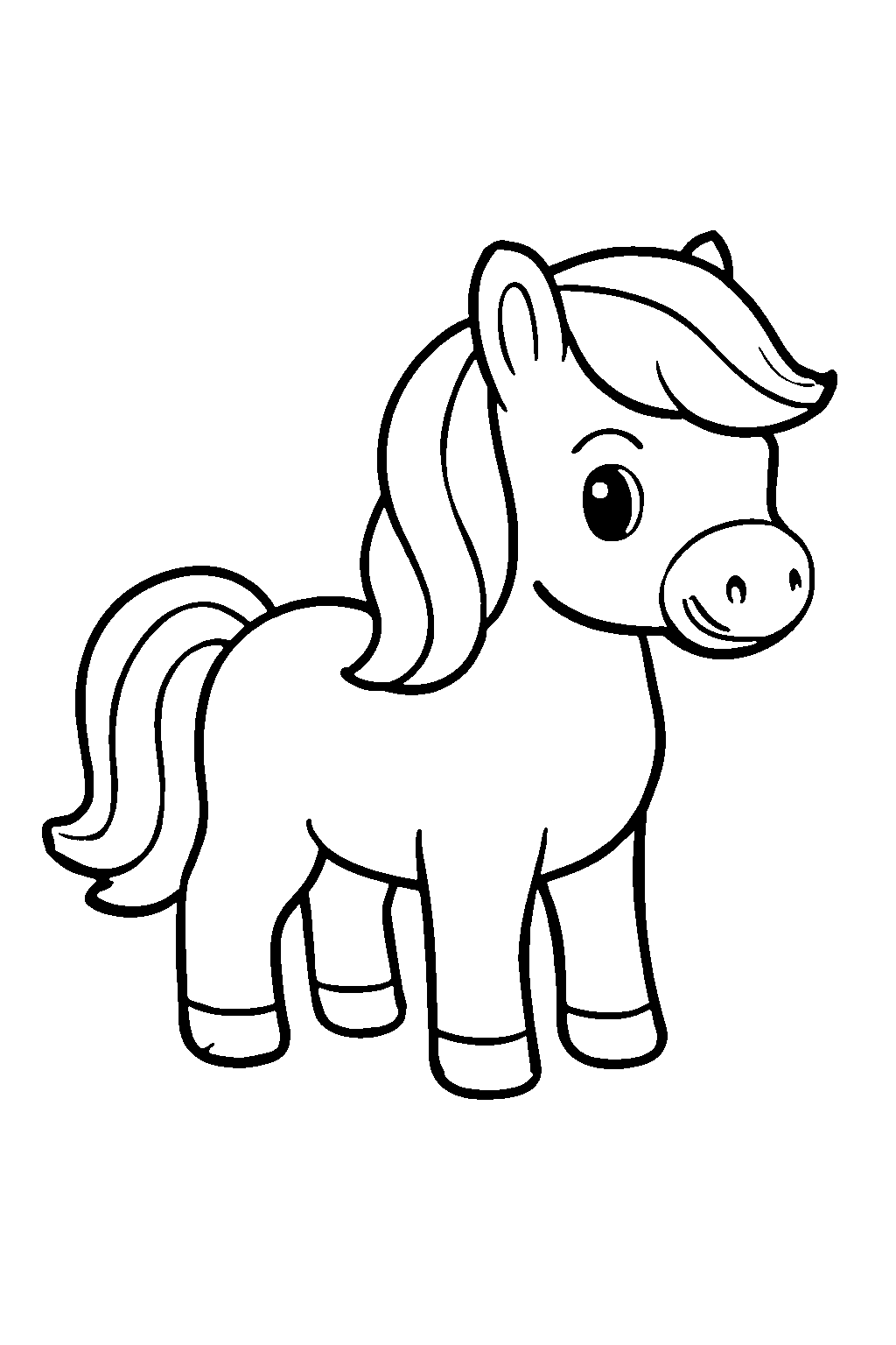 Ausmalbild Pferd: klare schwarz-weiße Linienzeichnung zum Ausdrucken und Ausmalen (Variante 7)